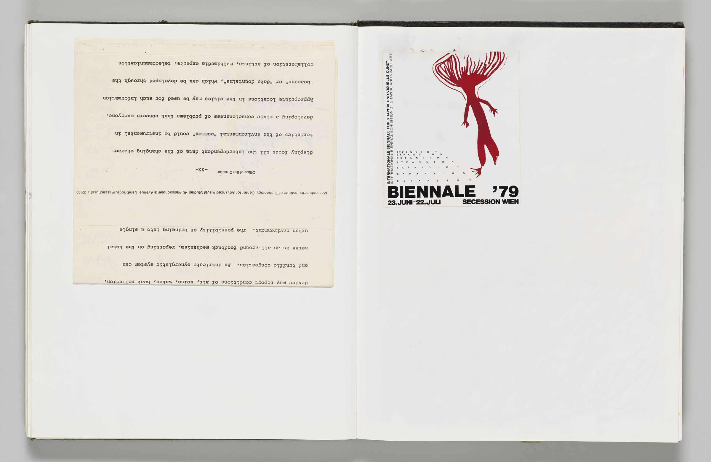 Untitled (Adhered Itinerary April 27-July 31, 1979, Left Page); Untitled (Vienna Biennale '79  Sticker, Right Page)