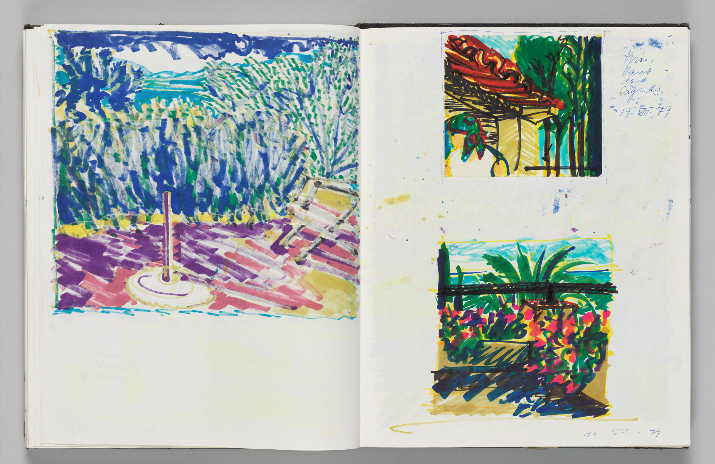 Untitled (Bleed-Through Of Previous Page, Left Page); Untitled (Adhered Sketch With Landscape, Right Page)