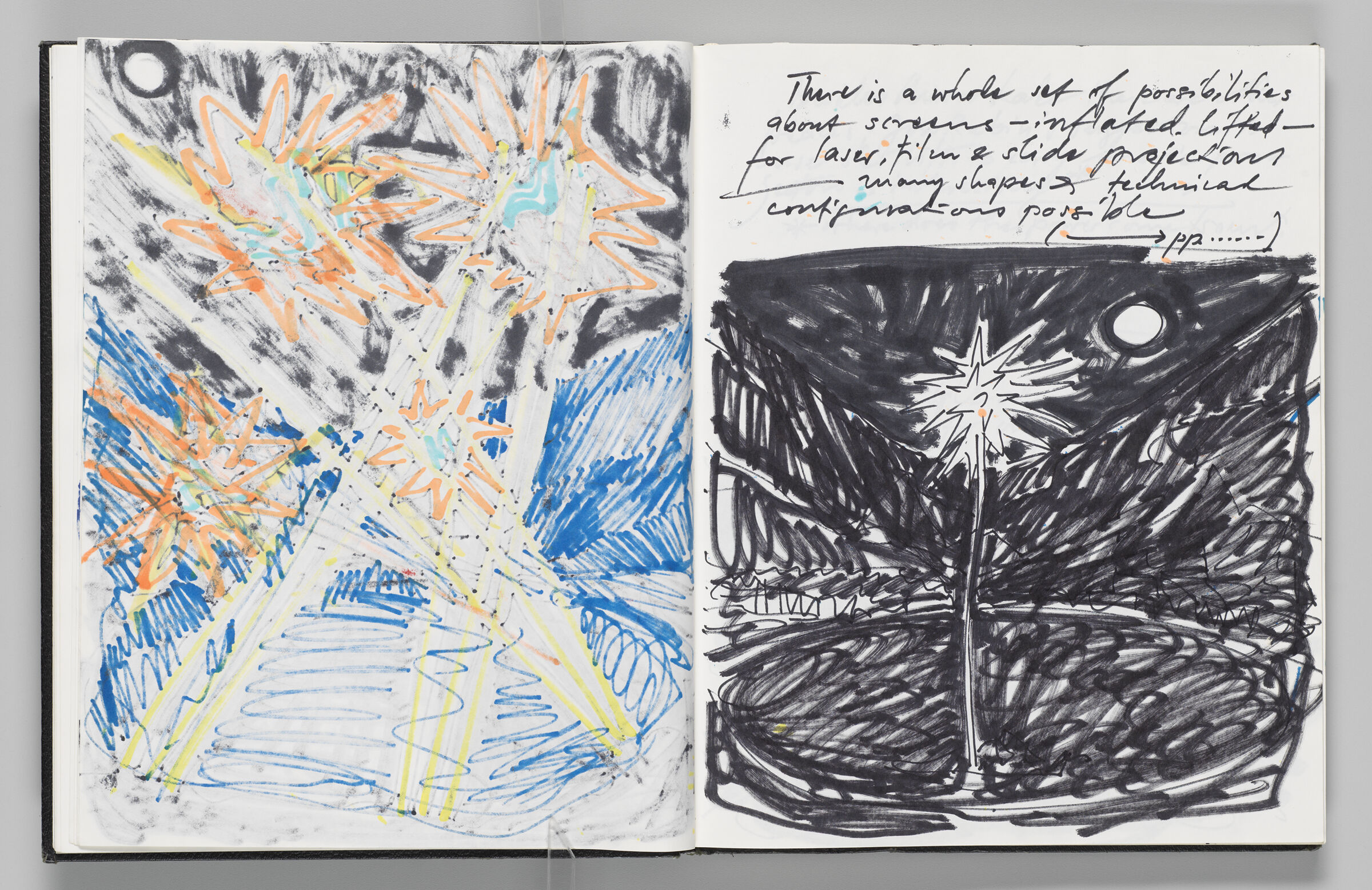 Untitled (Bleed-Through Of Previous Page, Left Page); Untitled (Design For Wind Object And Projections On Mirror Lake, Right Page)