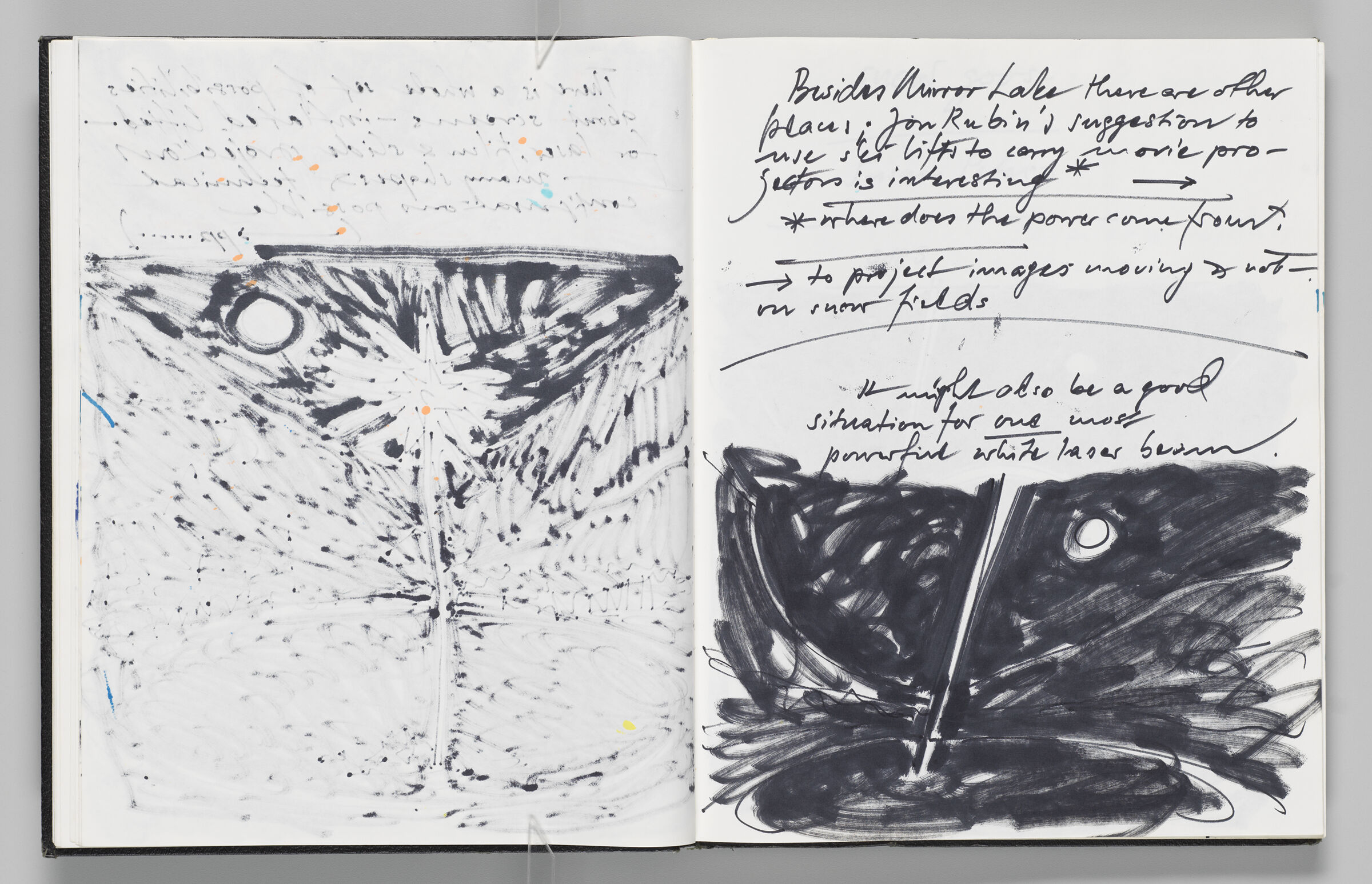 Untitled (Bleed-Through Of Previous Page, Left Page); Untitled (Design For Laser Beam On Mirror Lake, Right Page)