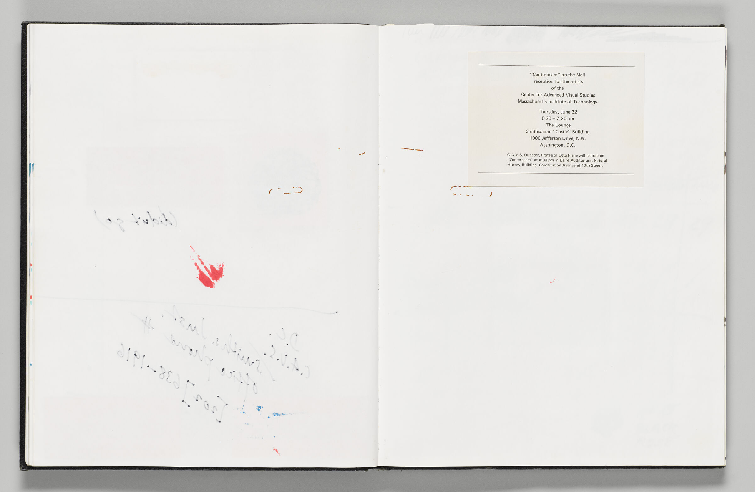 Untitled (Bleed-Through Of Previous Page With Color Transfer, Left Page); Untitled (Adhered Invitation For 