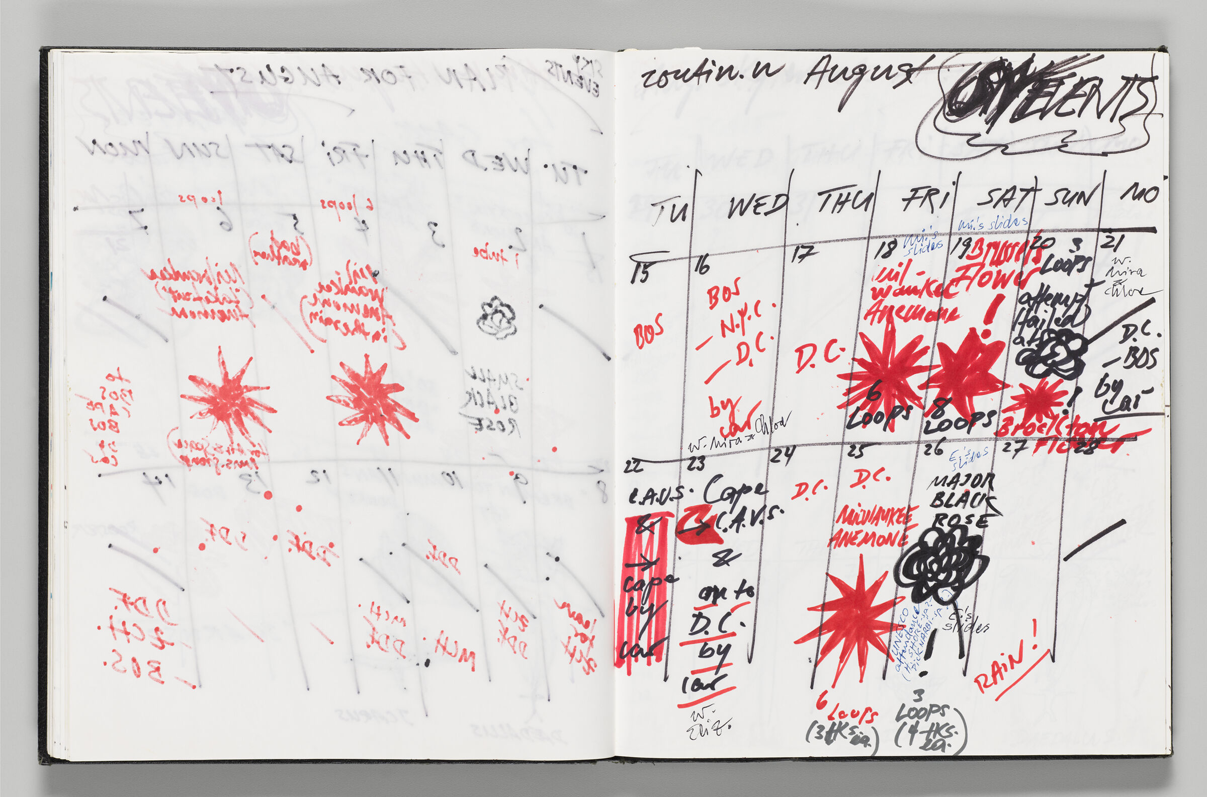 Untitled (Bleed-Through Of Previous Page And Color Transfer, Left Page); Untitled (Calendar For August 1978 With Color Transfer, Right Page)