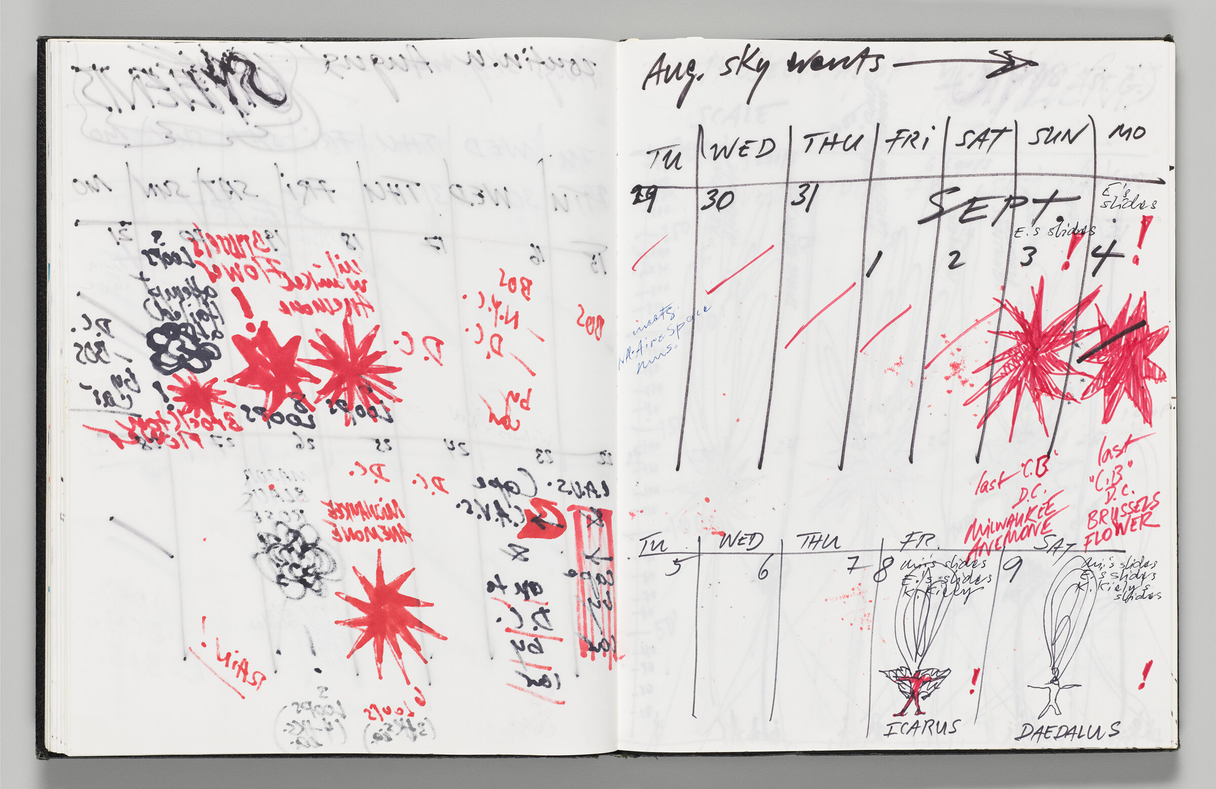 Untitled (Bleed-Through Of Previous Page And Color Transfer, Left Page); Untitled (Calendar For August 1978 With Color Transfer, Right Page)
