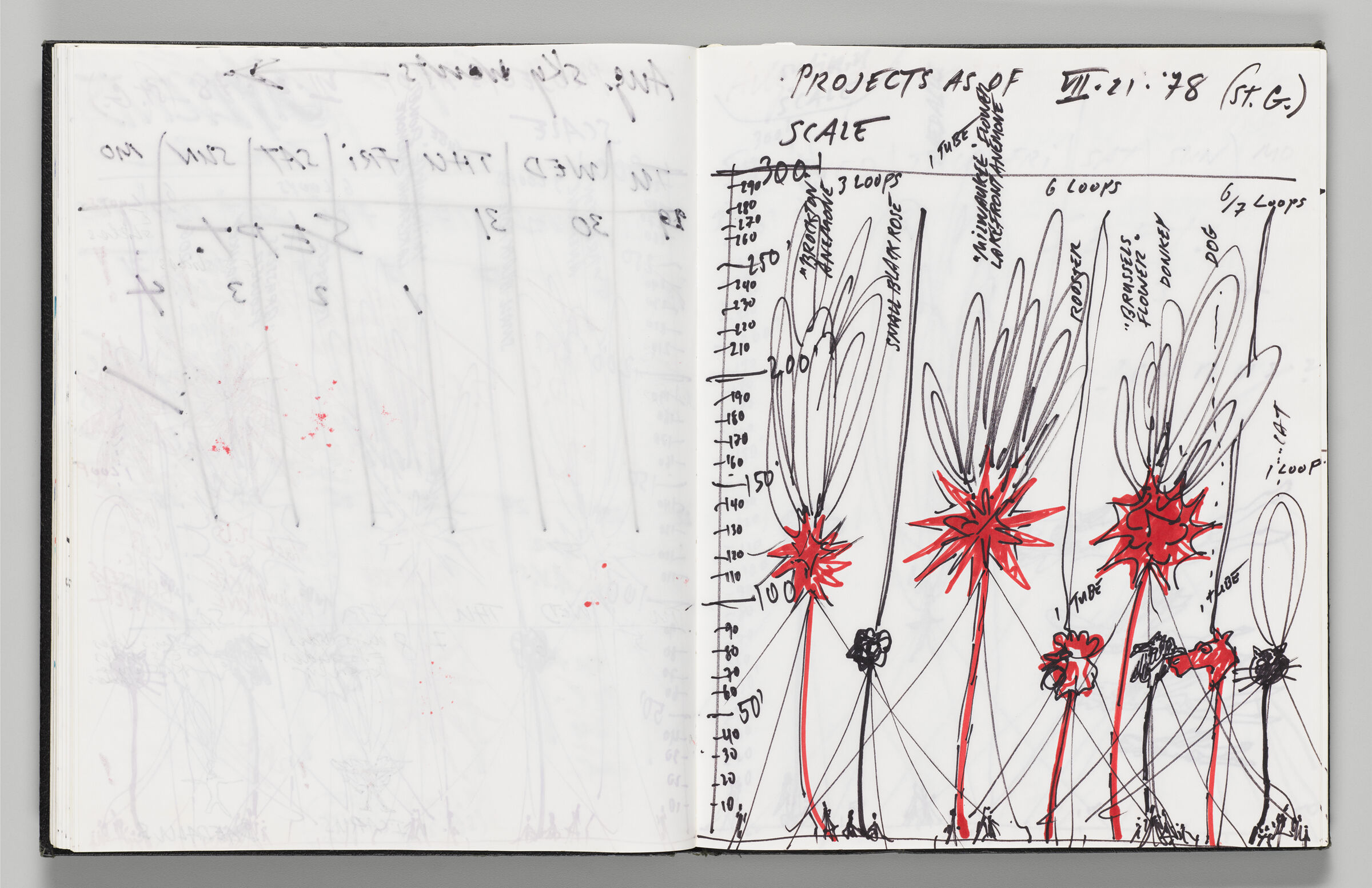Untitled (Bleed-Through Of Previous Page And Color Transfer, Left Page); Untitled (Scale Of Inflatable Projects, Right Page)