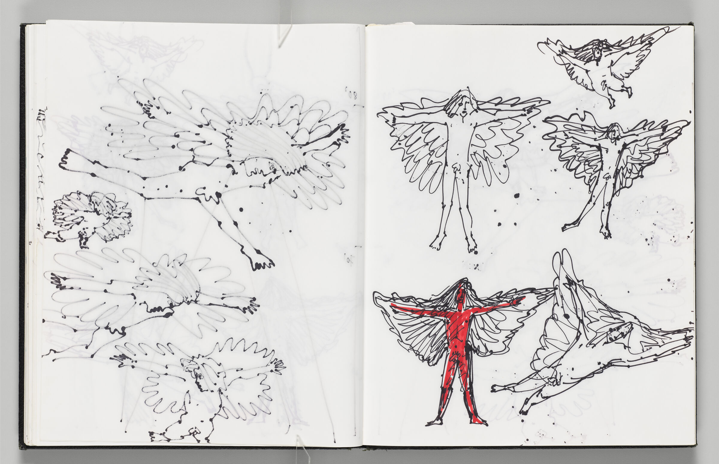 Untitled (Bleed-Through Of Previous Page, Left Page); Untitled (Sketches Of Icarus With Faint Color Transfer, Right Page)