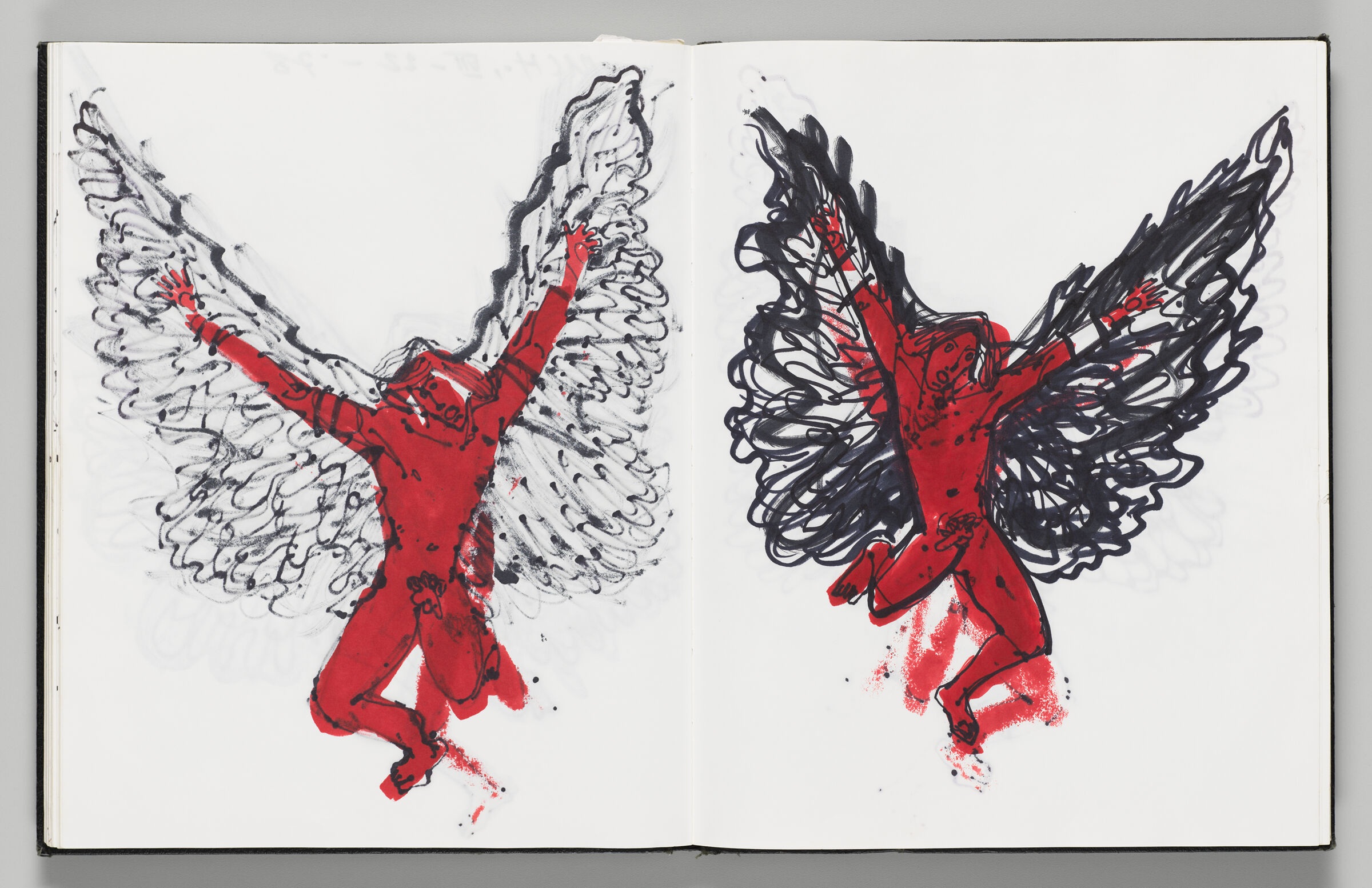 Untitled (Bleed-Through Of Previous Page, Left Page); Untitled (Sketch Of Icarus With Color Transfer, Right Page)