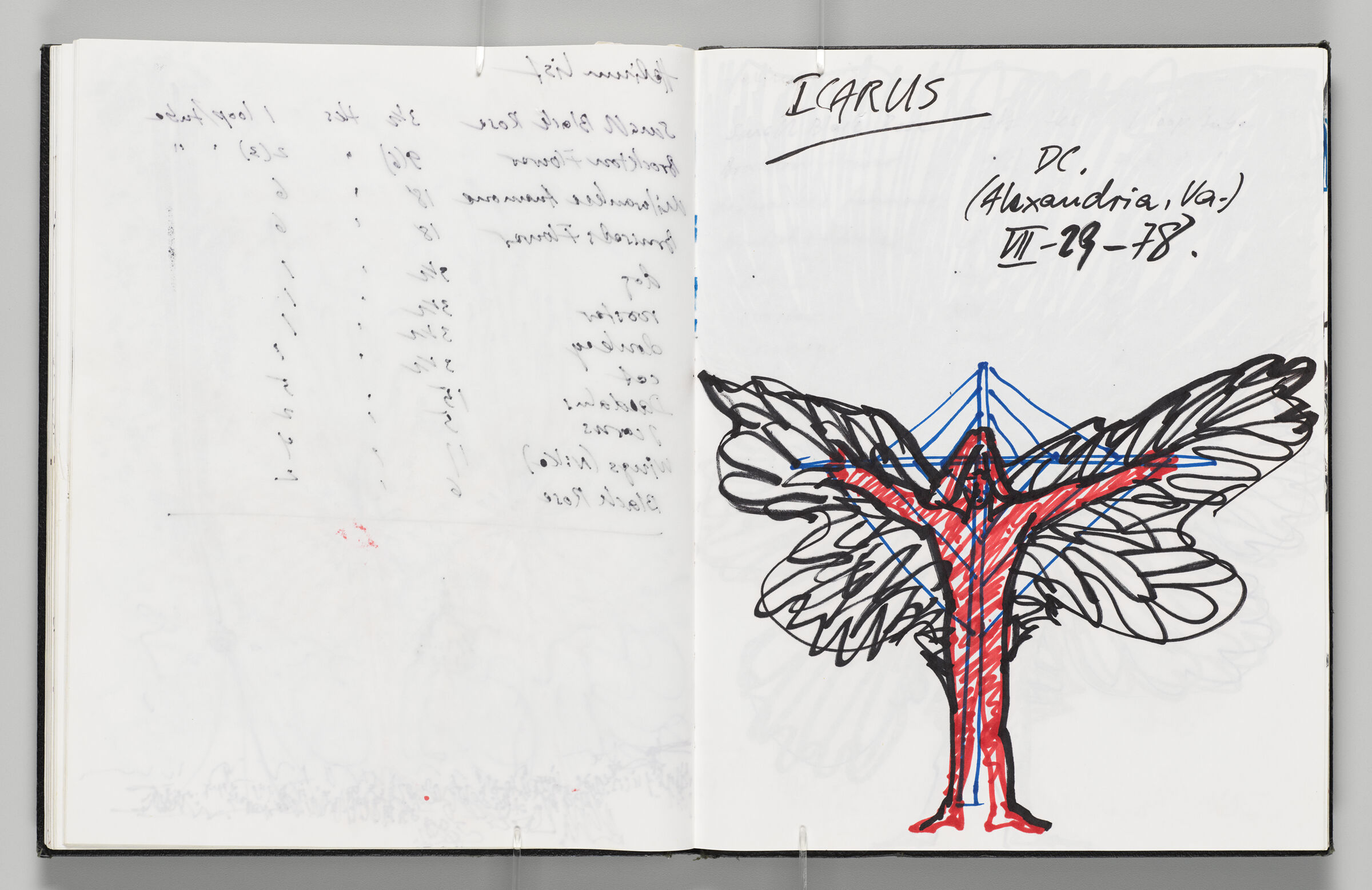 Untitled (Bleed-Through Of Previous Page, Left Page); Untitled (Sketch Of Icarus, Right Page)