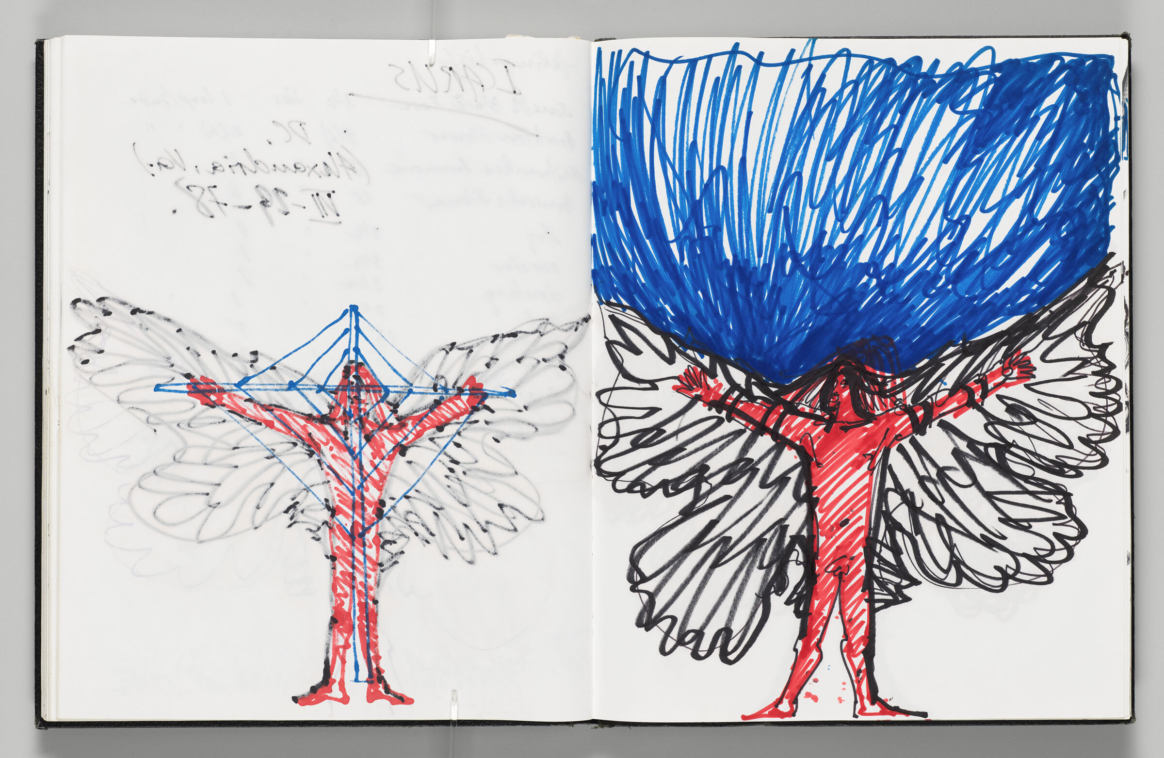 Untitled (Bleed-Through Of Previous Page, Left Page); Untitled (Sketch Of Icarus, Right Page)