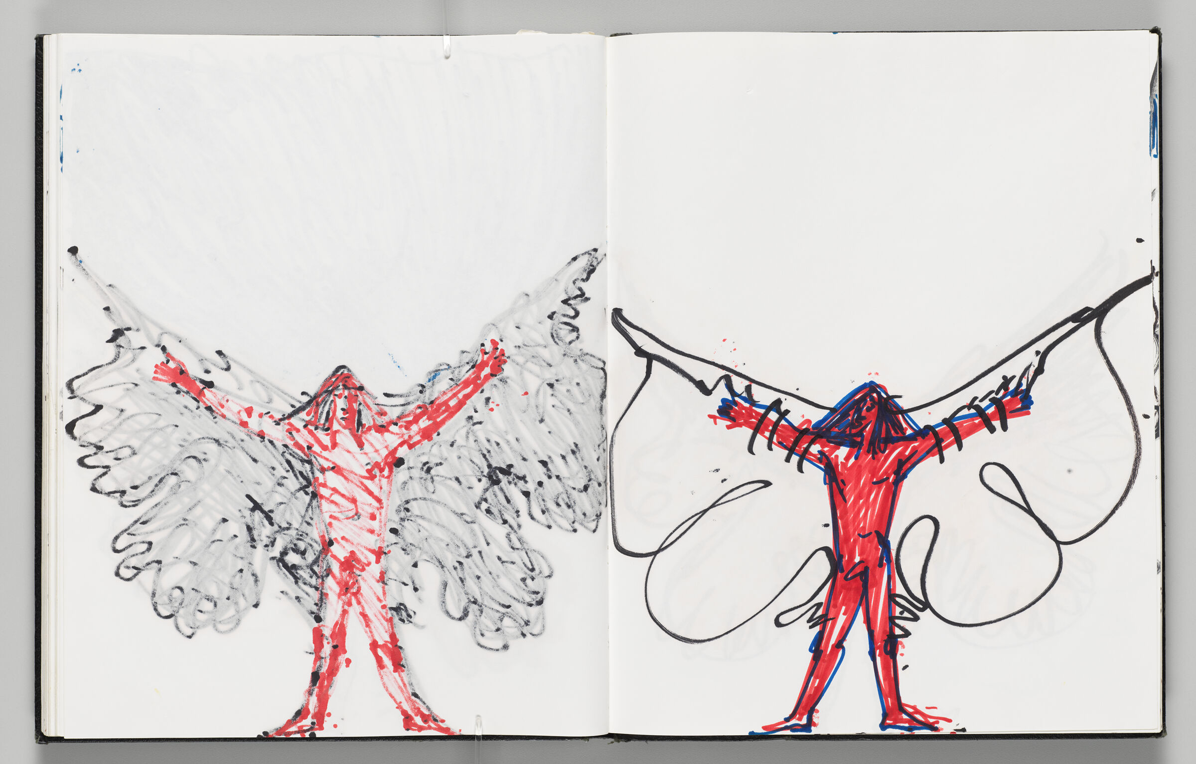 Untitled (Bleed-Through Of Previous Page, Left Page); Untitled (Sketch Of Icarus With Color Transfer, Right Page)