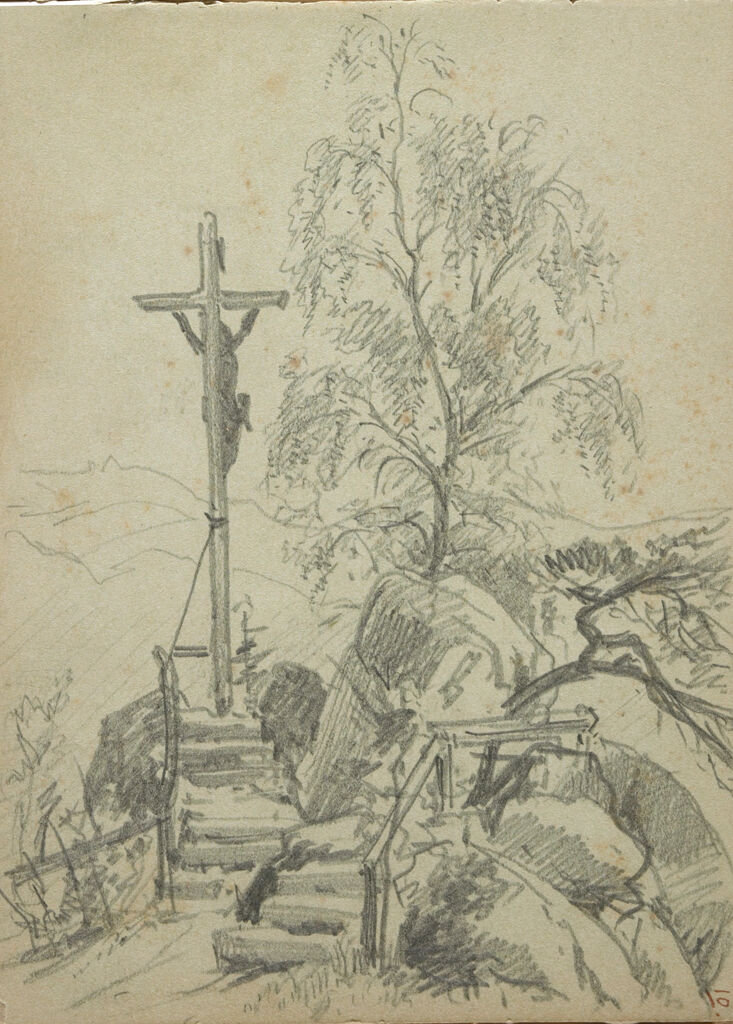 Mountain Shrine; Verso: Sketch Of Tree