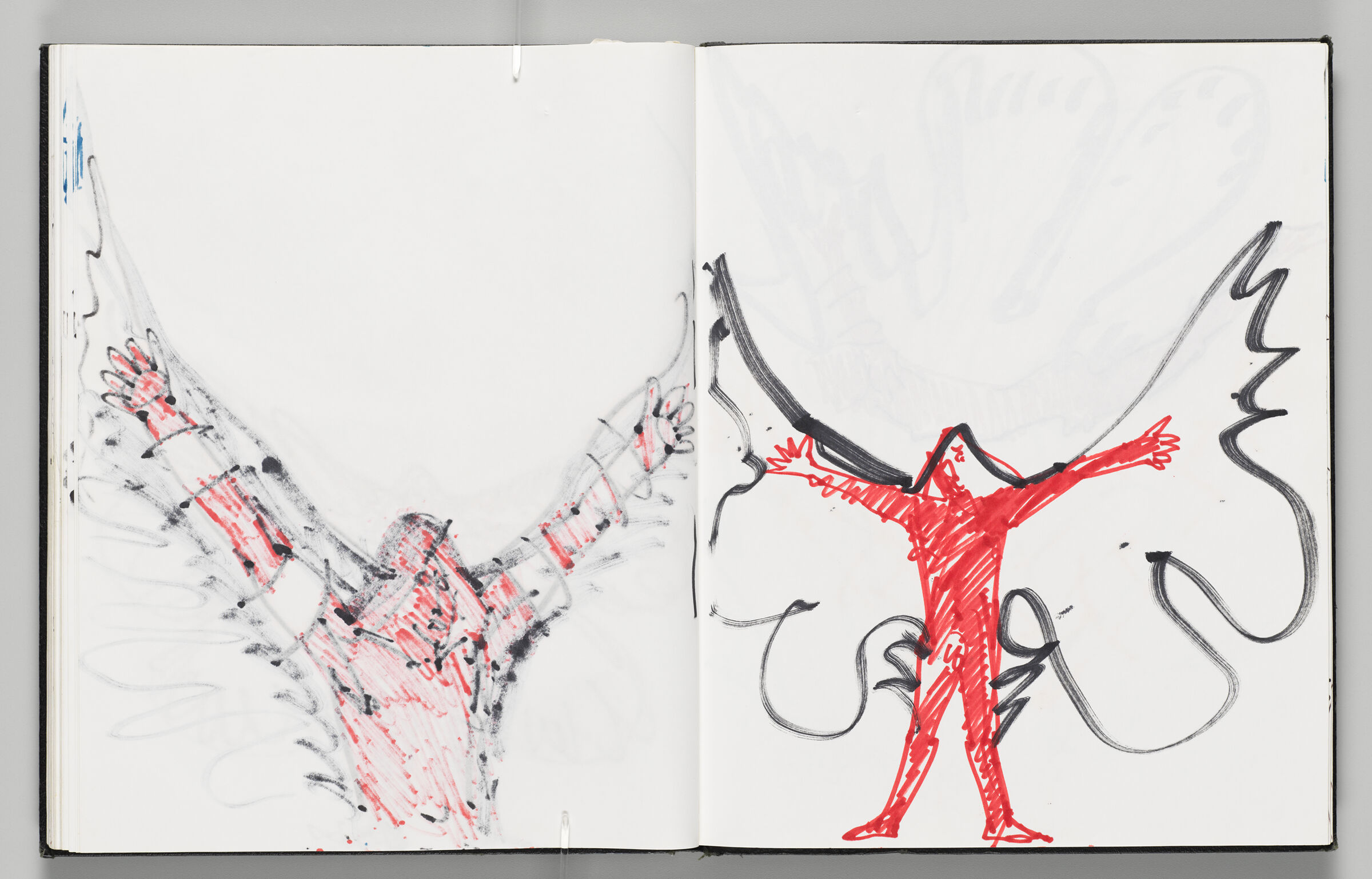 Untitled (Bleed-Through Of Previous Page, Left Page); Untitled (Sketch Of Icarus With Faint Color Transfer, Right Page)