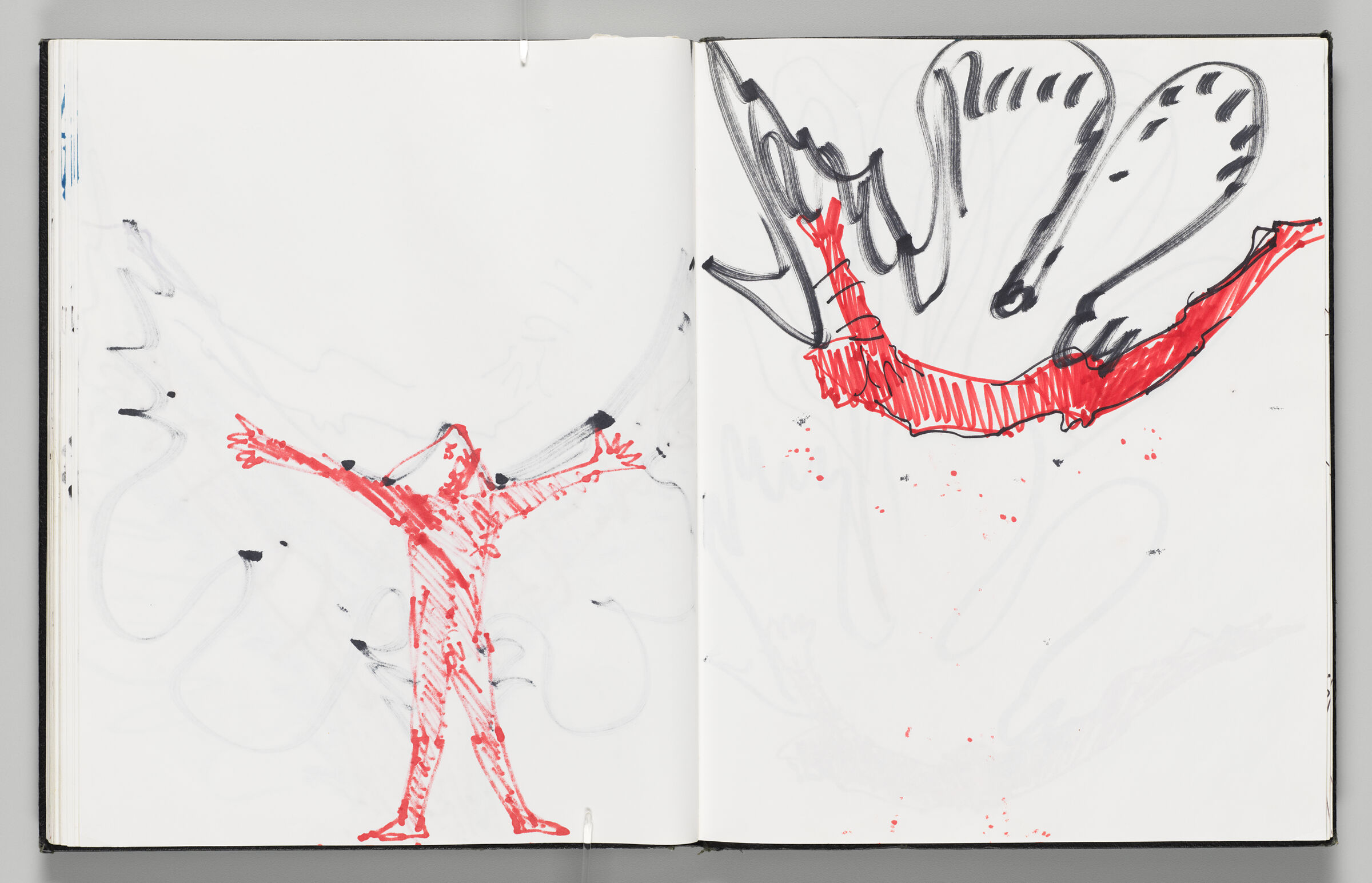 Untitled (Bleed-Through Of Previous Page, Left Page); Untitled (Sketch Of Icarus With Faint Color Transfer, Right Page)
