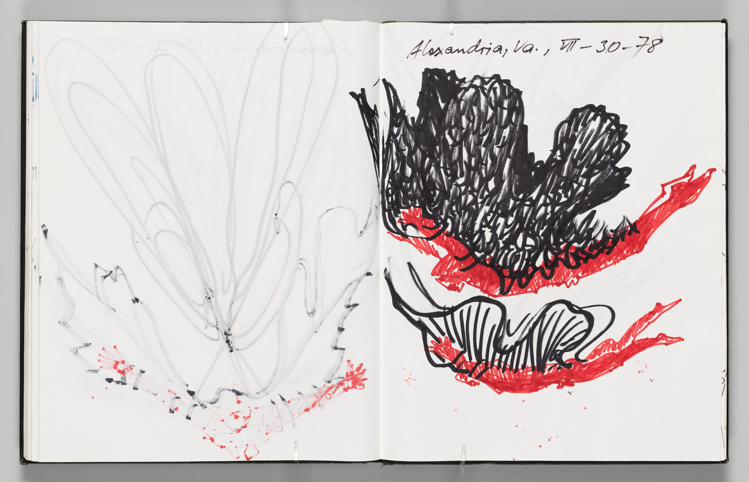 Untitled (Bleed-Through Of Previous Page And Color Transfer, Left Page); Untitled (Sketch Of Icarus With Faint Color Transfer, Right Page)