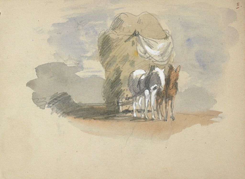 Horses Drawing A Haywagon; Verso: Sketches Of Cows
