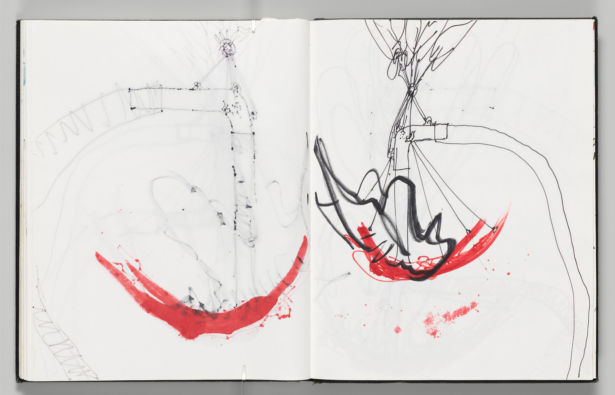 Untitled (Bleed-Through Of Previous Page, Left Page); Untitled (Sketch Of Icarus And Mapping Of Inflatable Locations With Faint Color Transfer, Right Page)