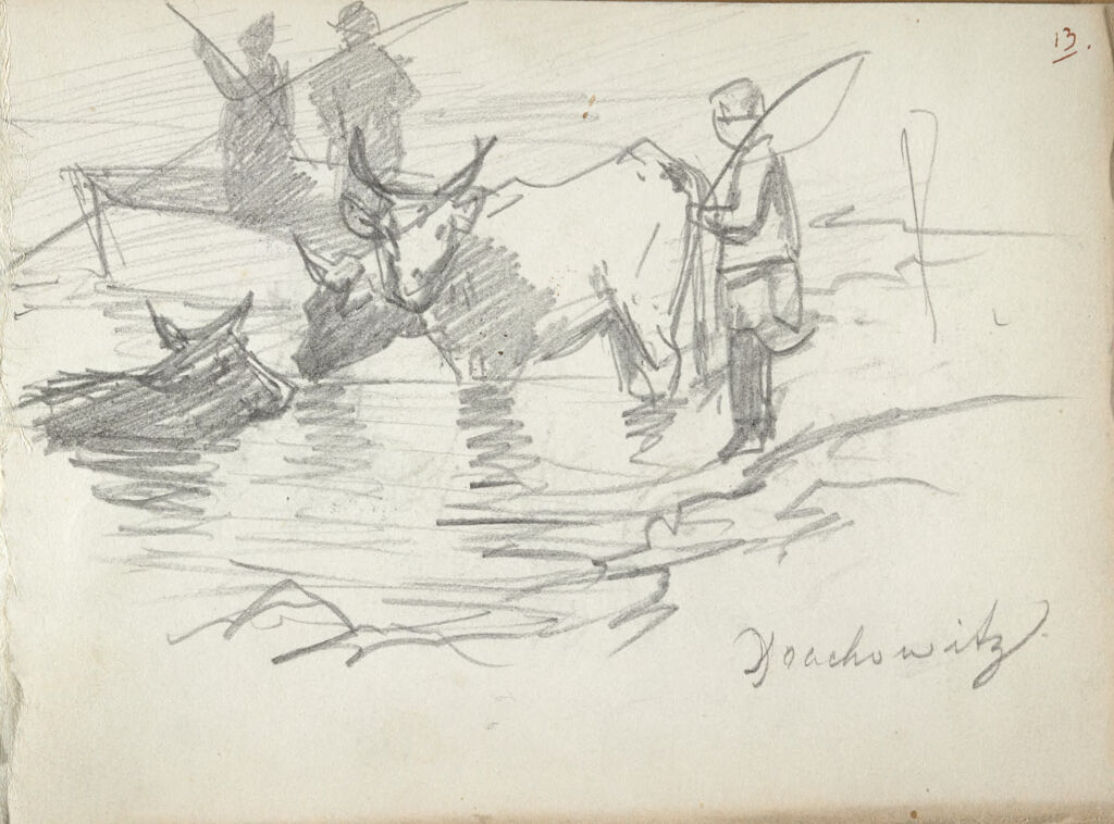 Cowherds And Cows At Stream; Verso: Cows