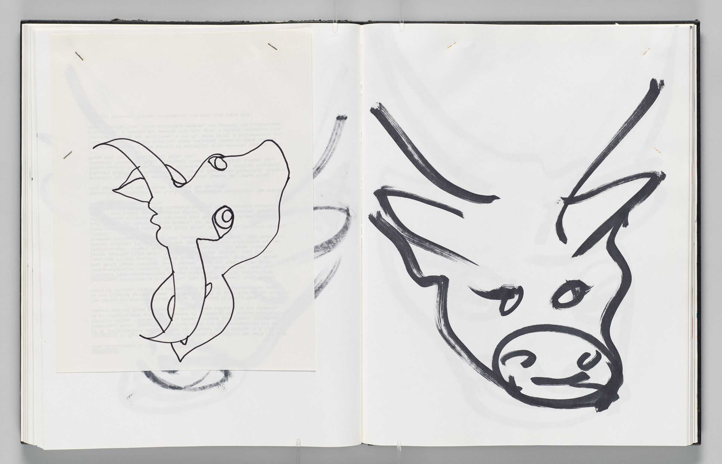 Untitled (Bleed-Through Of Previous Page With Stapled Sketch Of Minotaur Head, Left Page); Untitled (