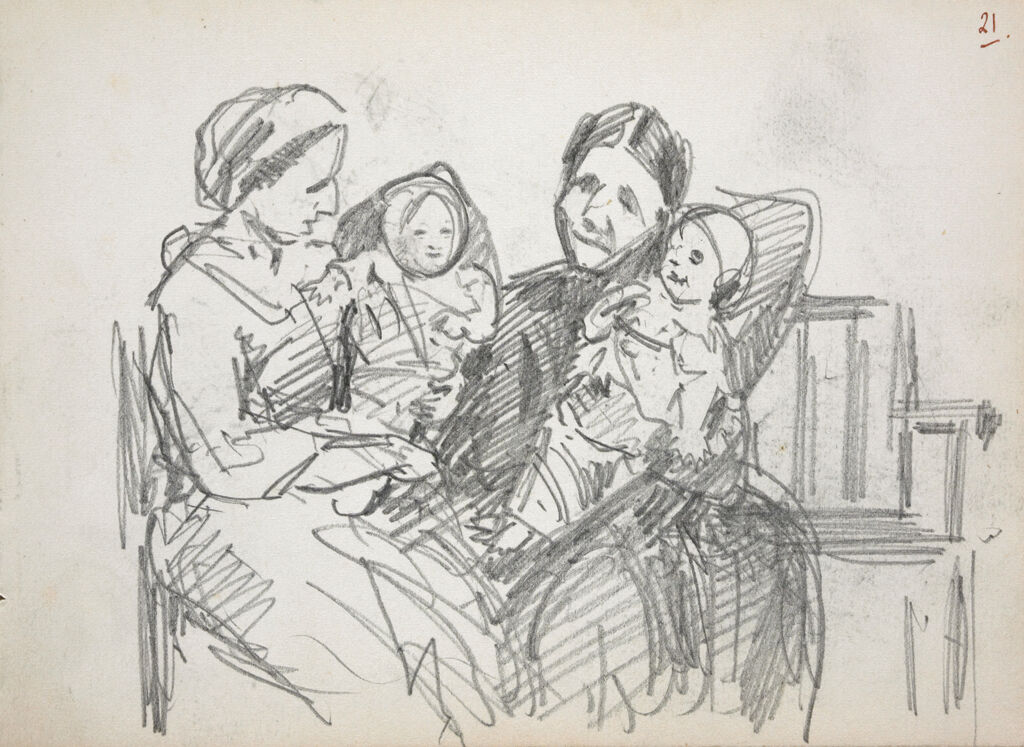 Two Women With Children; Verso: Study Of A Cow