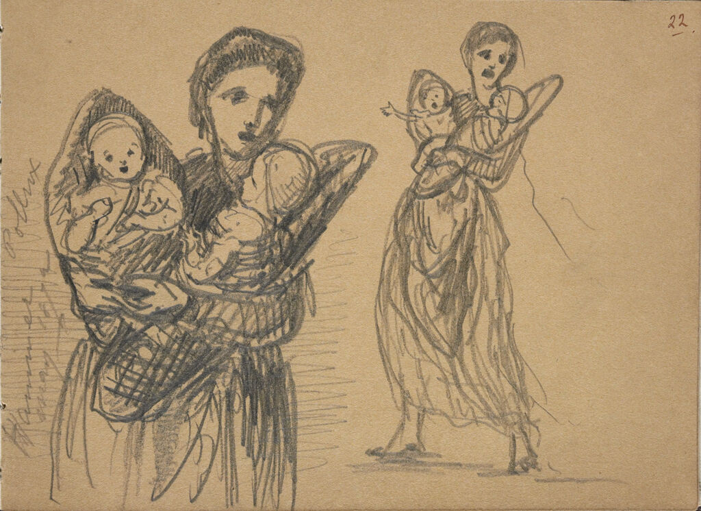Woman With Two Infants; Verso: Sketch Of A Cow
