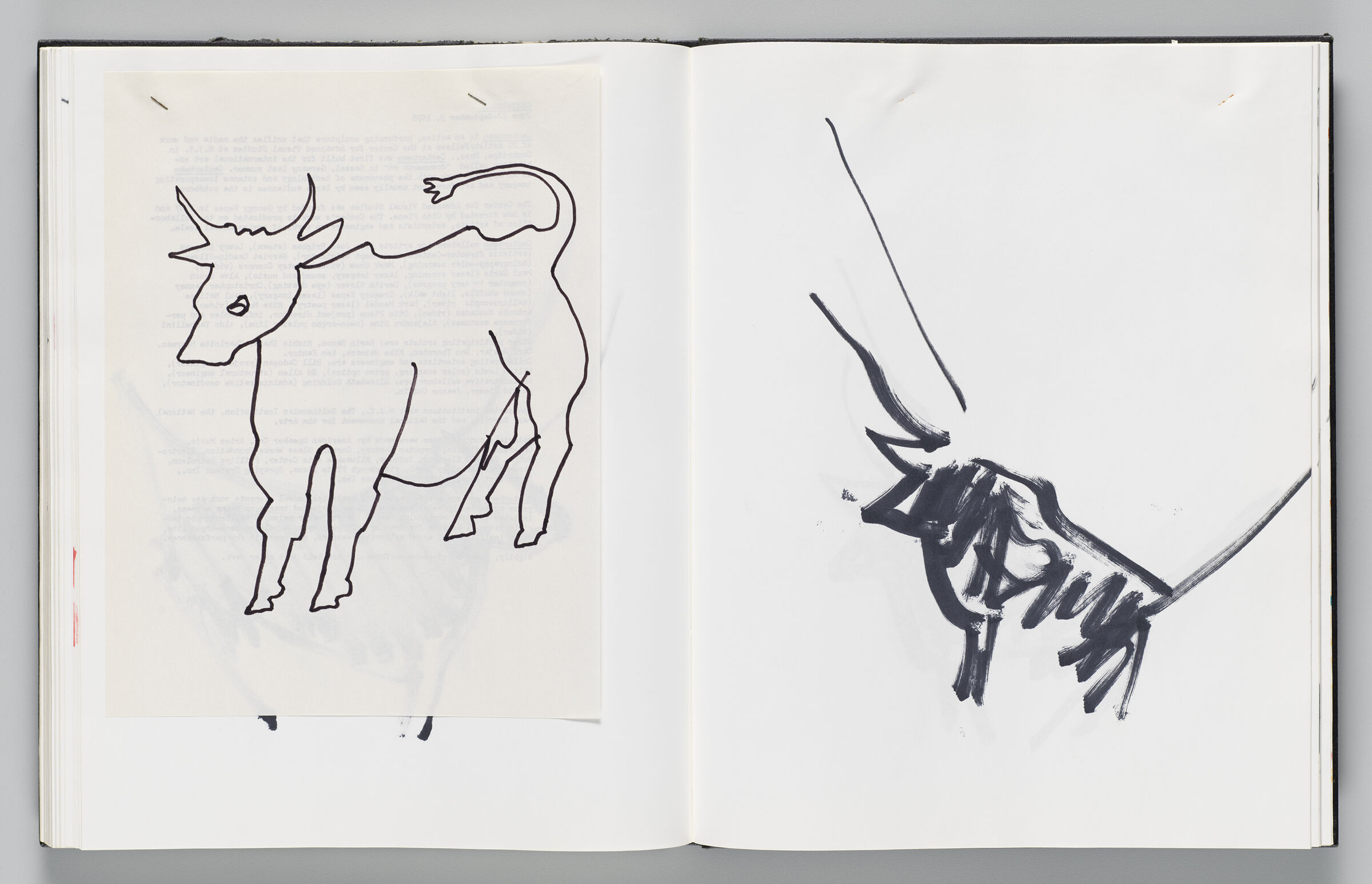 Untitled (Bleed-Through Of Previous Page With Stapled Sketch Of Minotaur, Left Page); Untitled (Minotaur In Profile, Right Page)