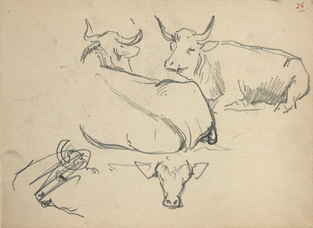 Sketches Of Cows; Verso: Landscape With Furniture