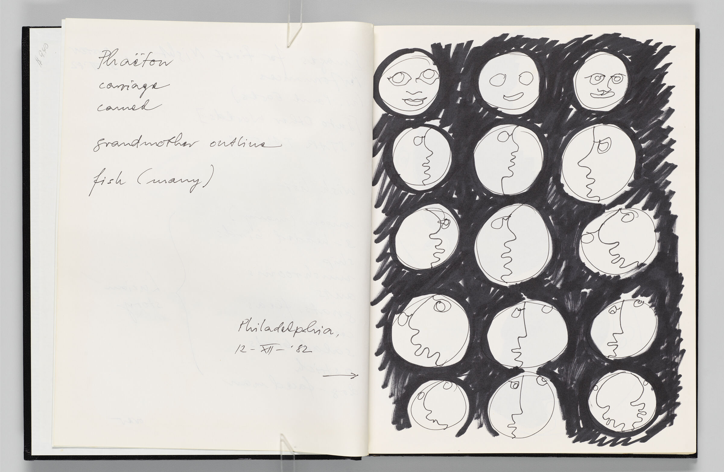 Untitled (Bleed-Through Of Previous Page And Notes, Left Page); Untitled (Moon Faces, Right Page)