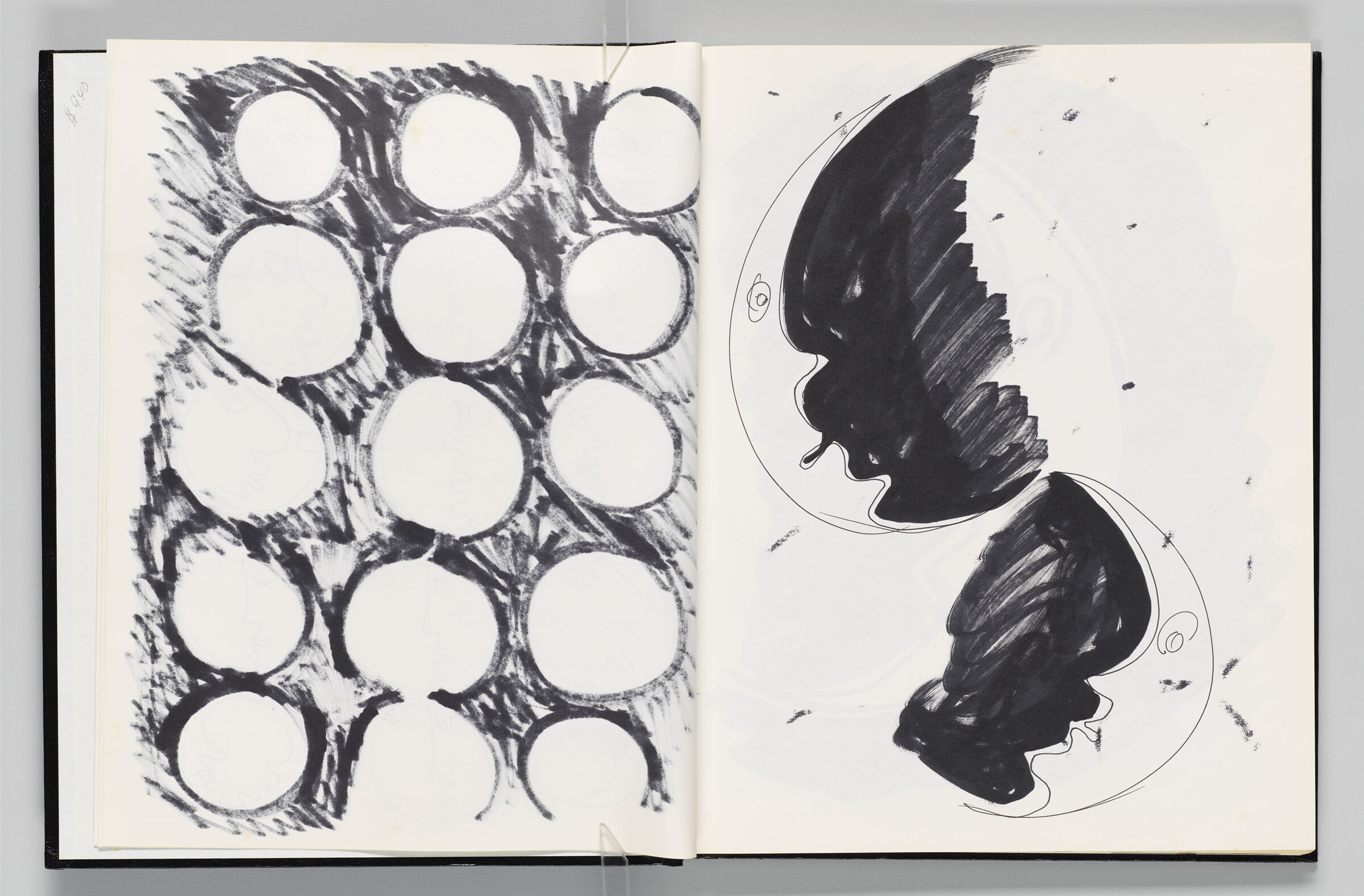 Untitled (Bleed-Through Of Previous Page, Left Page); Untitled (Crescent Moon Faces, Right Page)