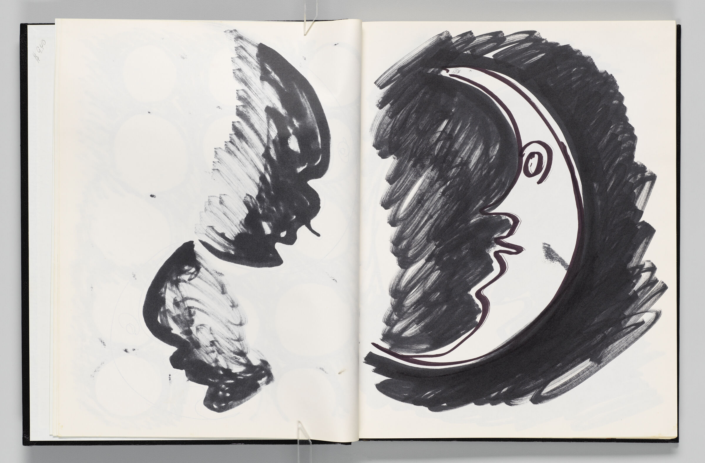 Untitled (Bleed-Through Of Previous Page, Left Page); Untitled (Crescent Moon Face, Right Page)