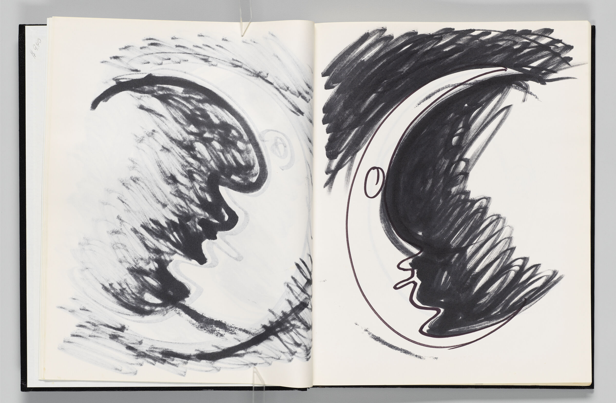 Untitled (Bleed-Through Of Previous Page, Left Page); Untitled (Crescent Moon Face, Right Page)
