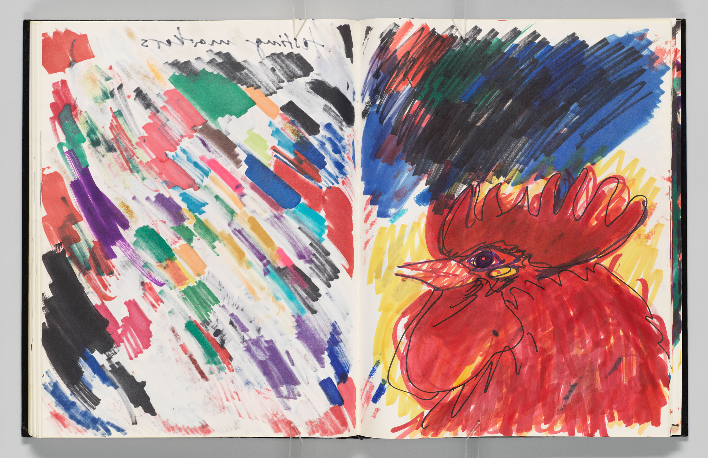 Untitled (Bleed-Through Of Previous Page, Left Page); Untitled (Rooster And Marker Test, Right Page)