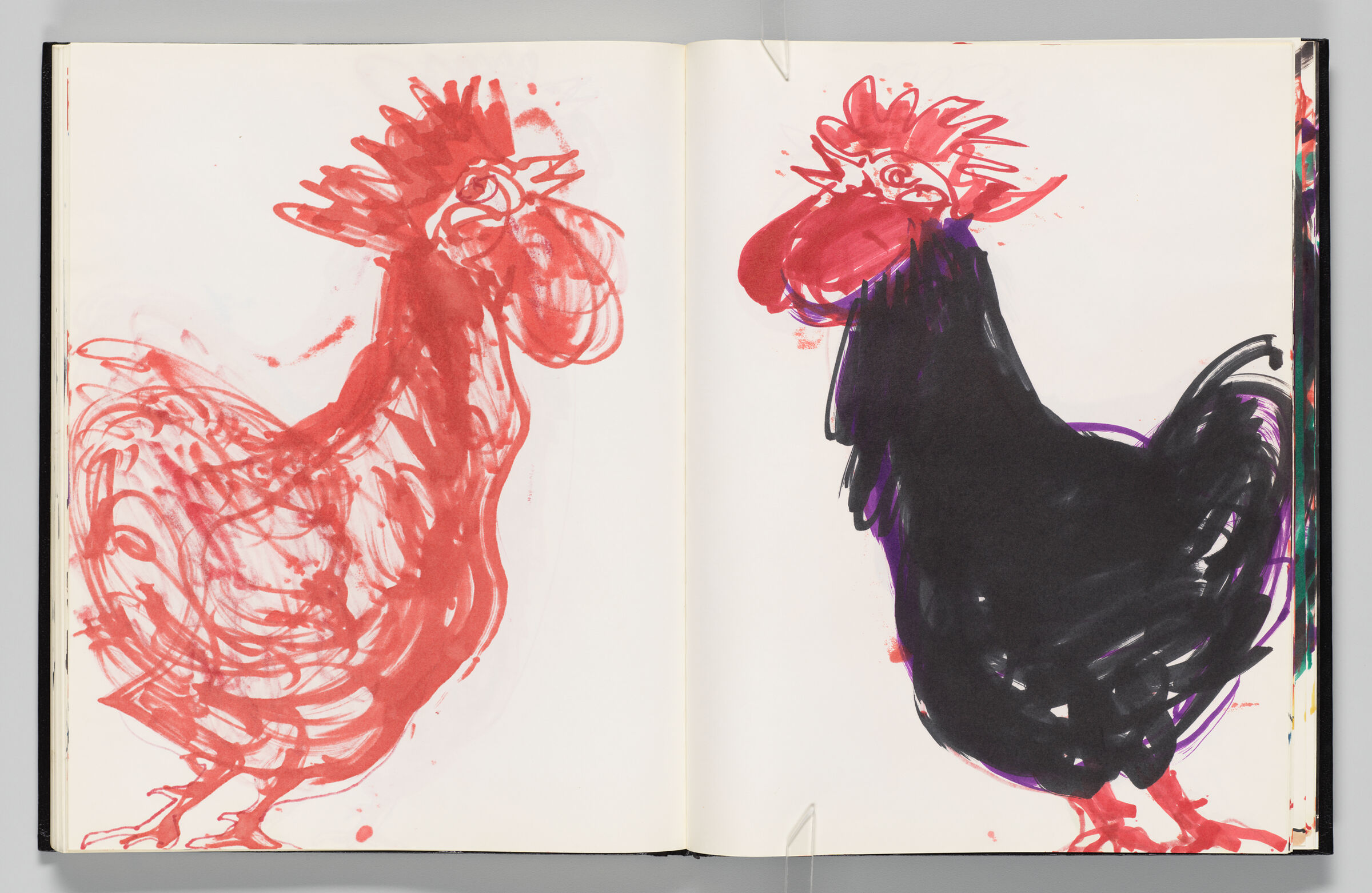 Untitled (Bleed-Through Of Previous Page, Left Page); Untitled (Rooster, Right Page)