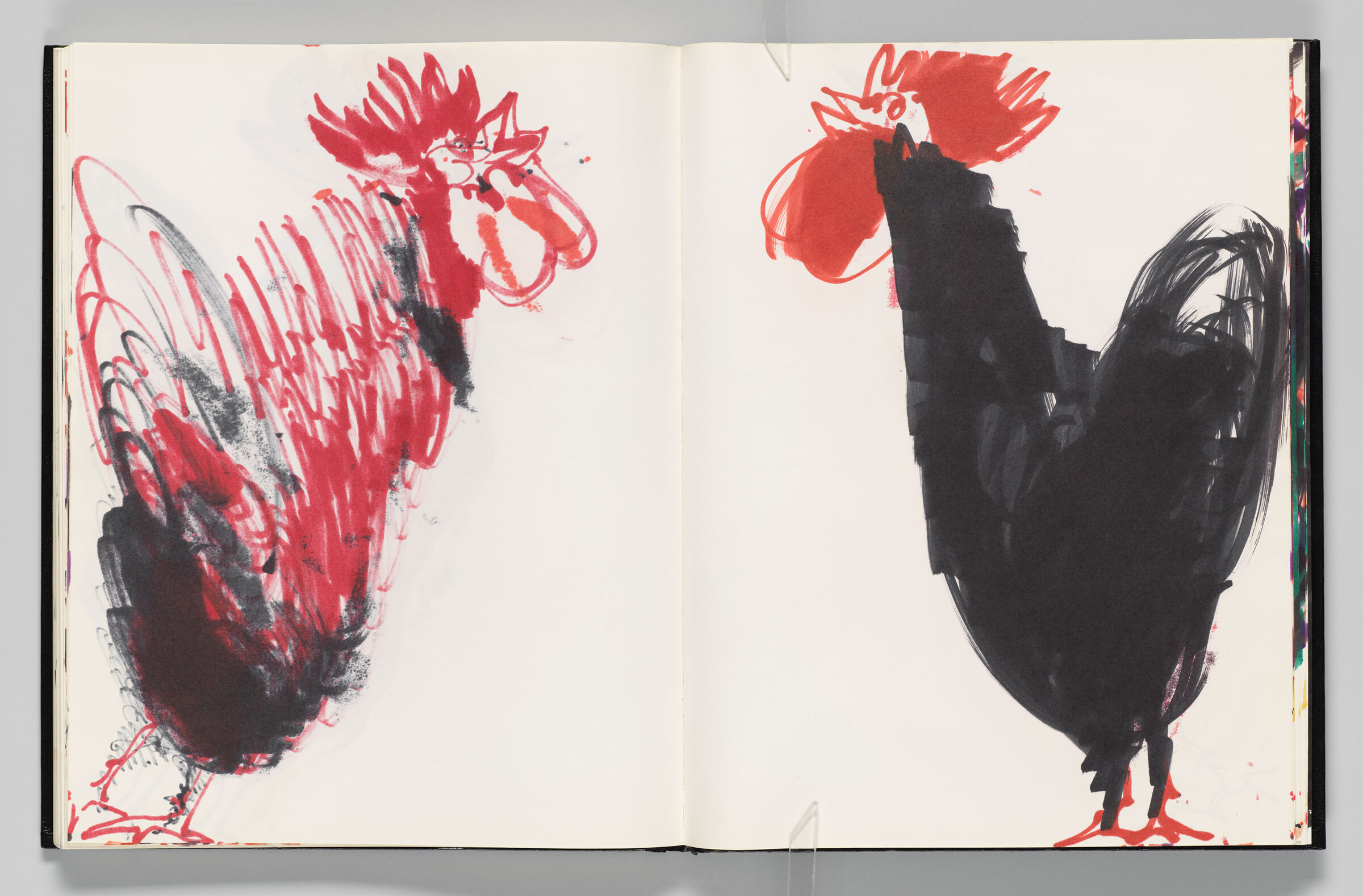 Untitled (Bleed-Through Of Previous Page And Color Transfer, Left Page); Untitled (Rooster, Right Page)