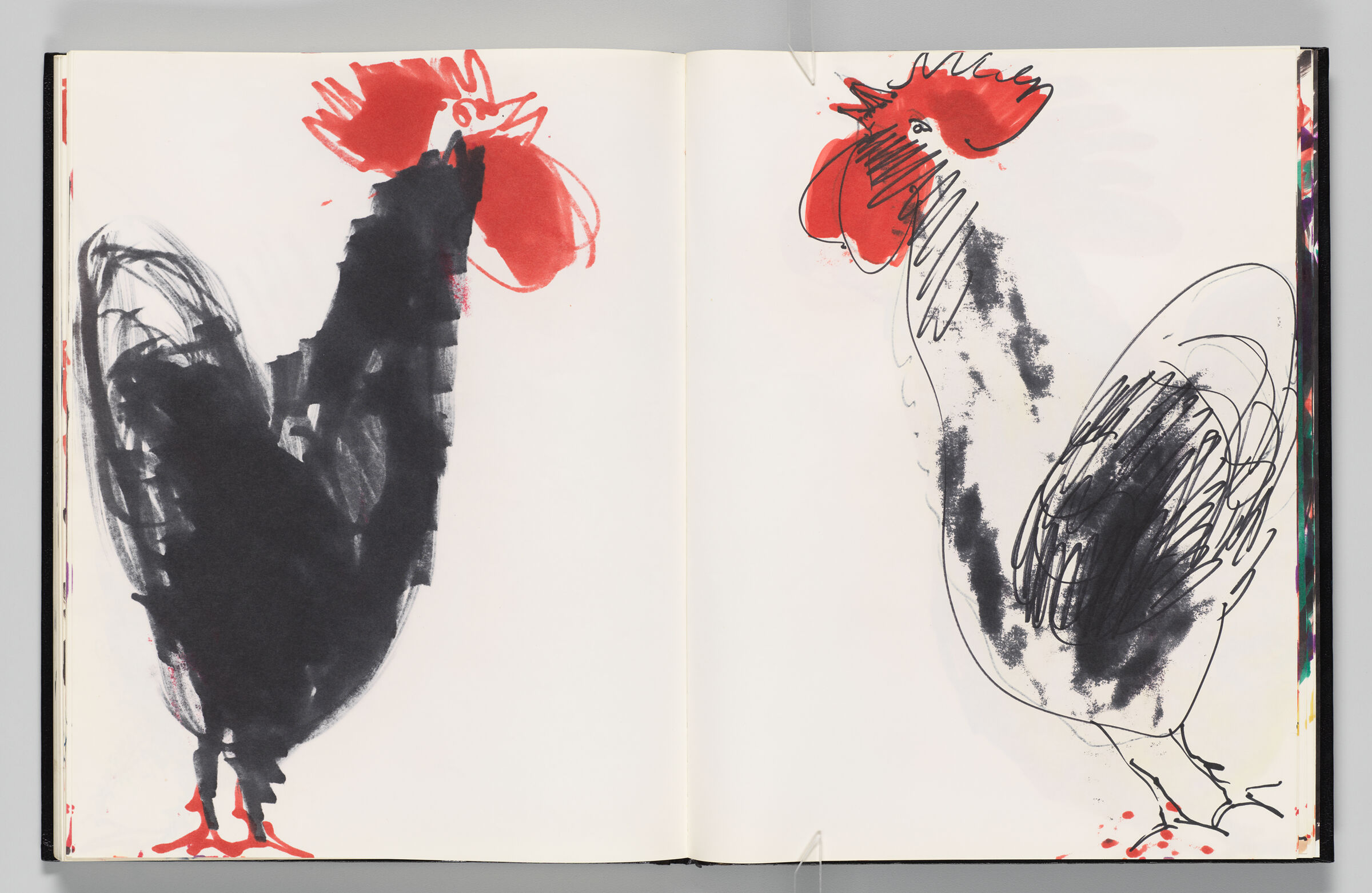 Untitled (Bleed-Through Of Previous Page, Left Page); Untitled (Rooster With Color Transfer, Right Page)