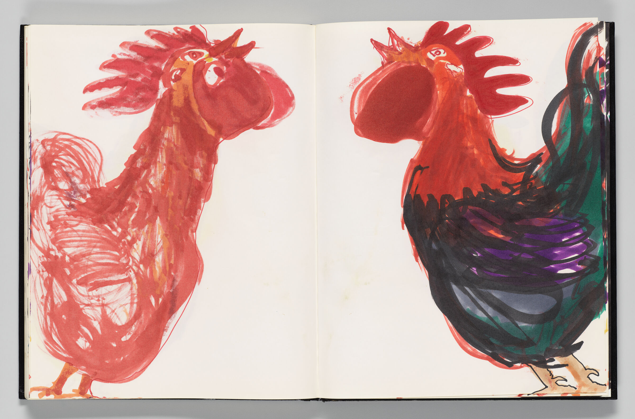 Untitled (Bleed-Through Of Previous Page And Color Transfer, Left Page); Untitled (Rooster, Right Page)