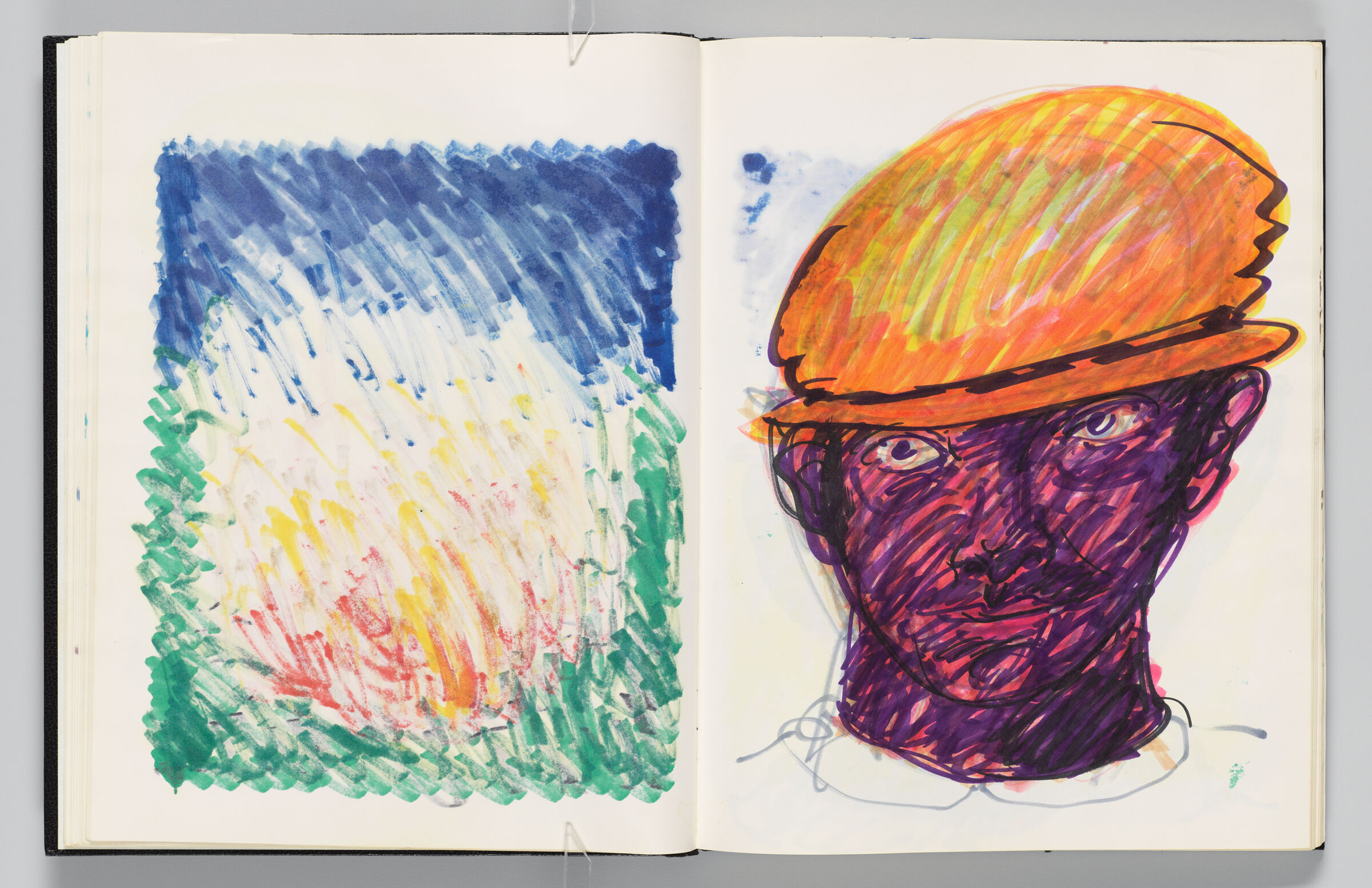 Untitled (Bleed-Through Of Previous Page, Left Page); Untitled (Portrait Of Male Figure With Color Transfer, Right Page)