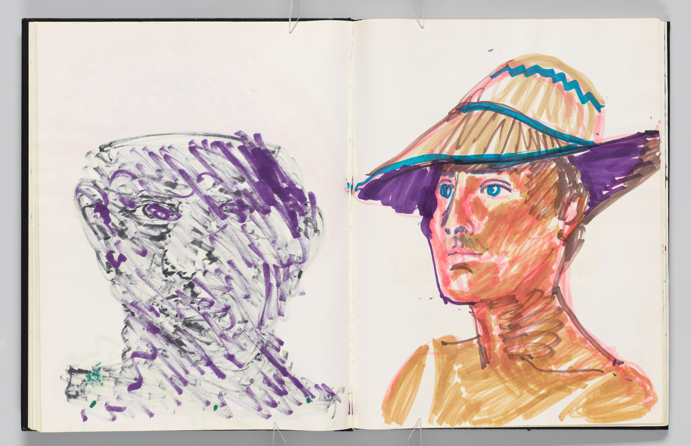Untitled (Bleed-Through Of Previous Page, Left Page); Untitled (Portrait Of Figure In Hat, Right Page)