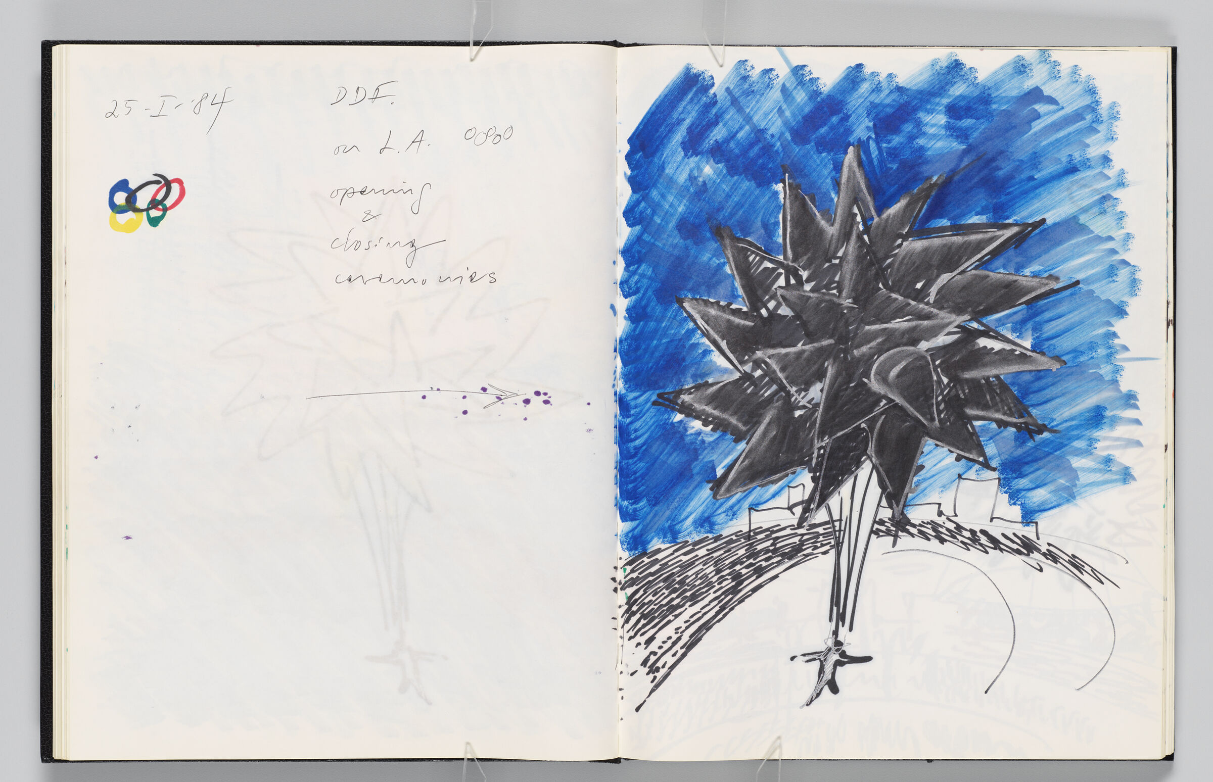 Untitled (Notes And Olympic Rings With Color Transfer, Left Page); Untitled (Inflatable And Figure, Right Page)