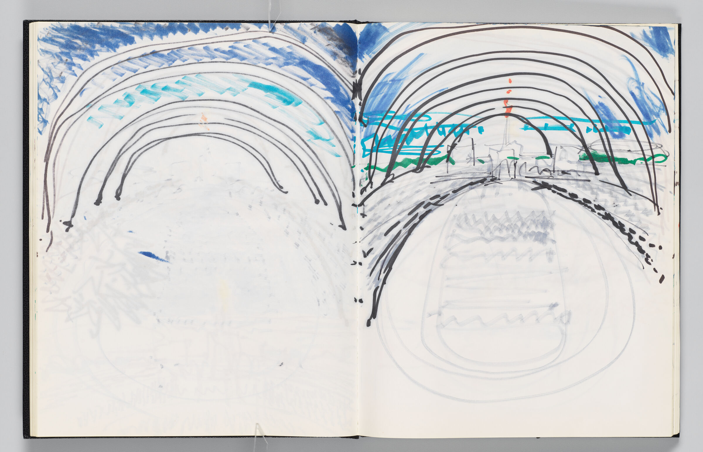Untitled (Bleed-Through Of Previous Page, Left Page); Untitled (Rainbows Over Track, Right Page)