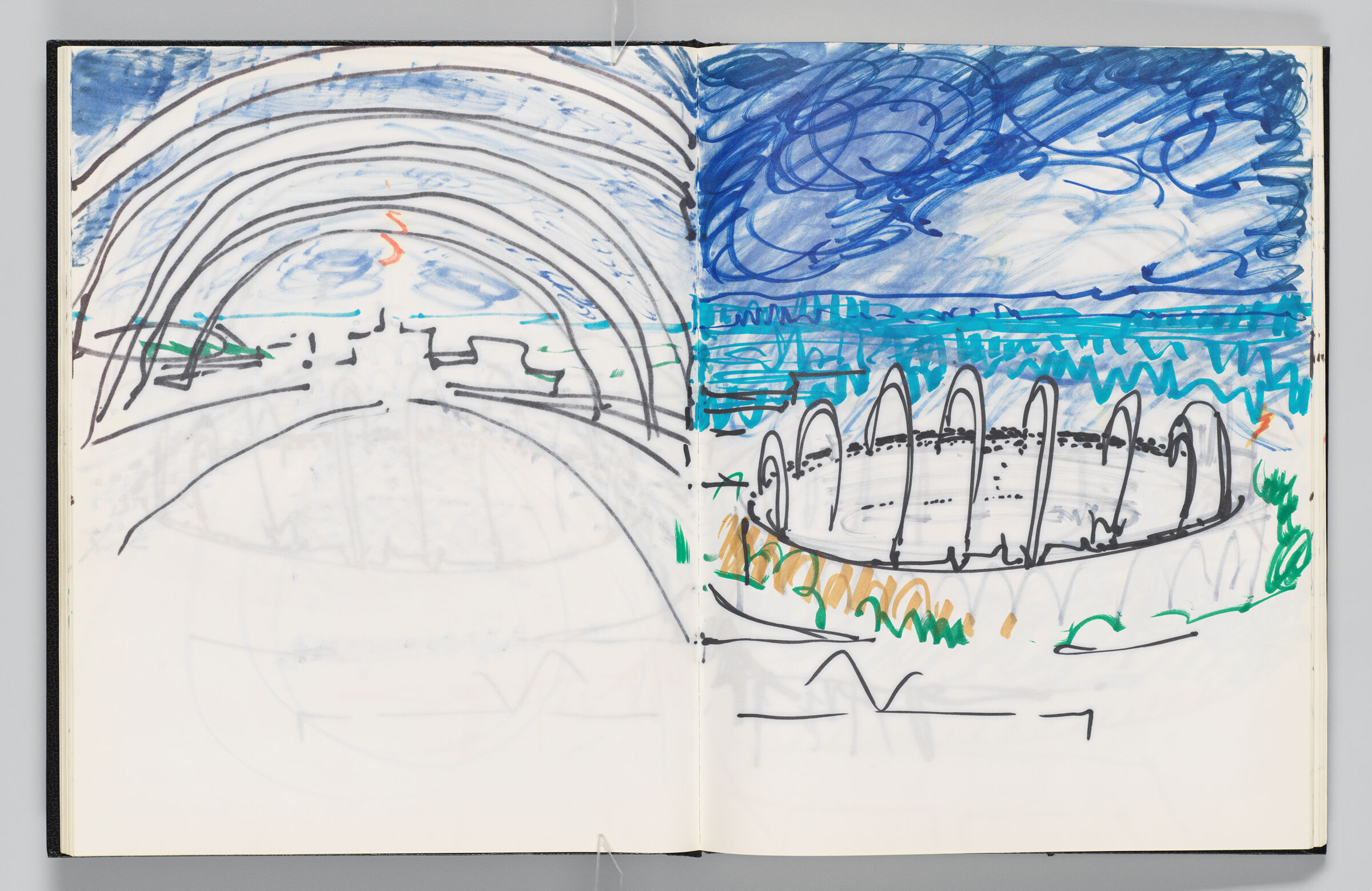 Untitled (Bleed-Through Of Previous Page, Left Page); Untitled (Rainbows Over L.a. Memorial Coliseum, Right Page)