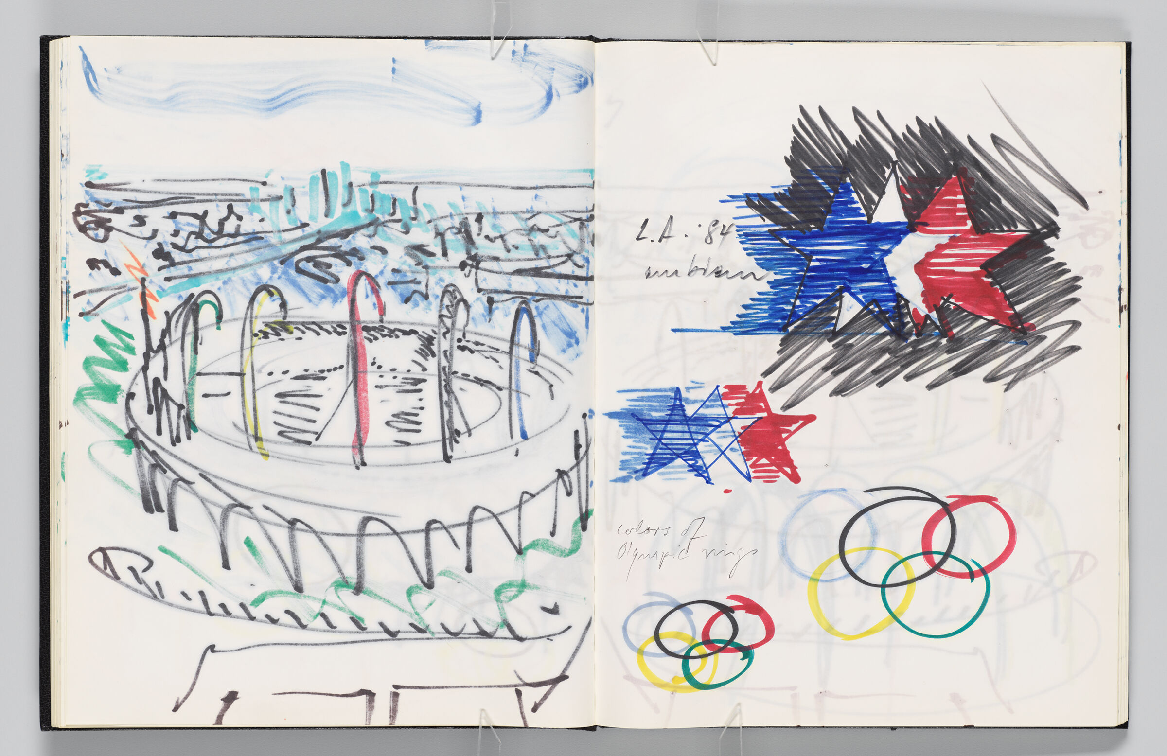 Untitled (Bleed-Through Of Previous Page, Left Page); Untitled (Olympic Emblem And Rings With Color Transfer, Right Page)
