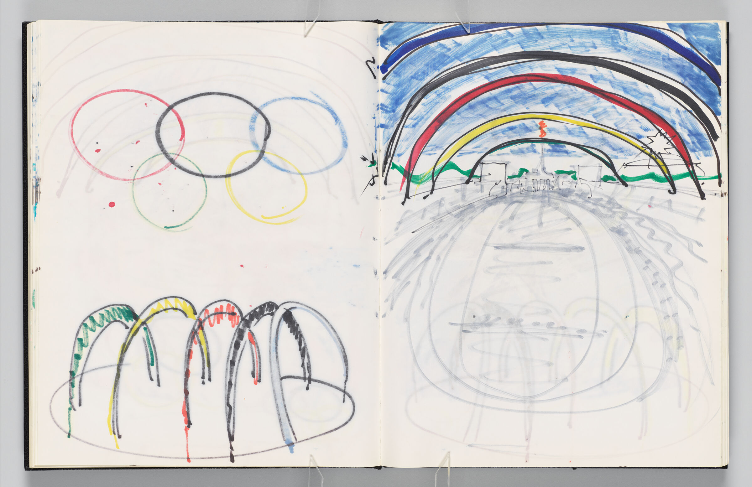 Untitled (Bleed-Through Of Previous Page, Left Page); Untitled (Rainbows Over L.a. Memorial Coliseum, Right Page)