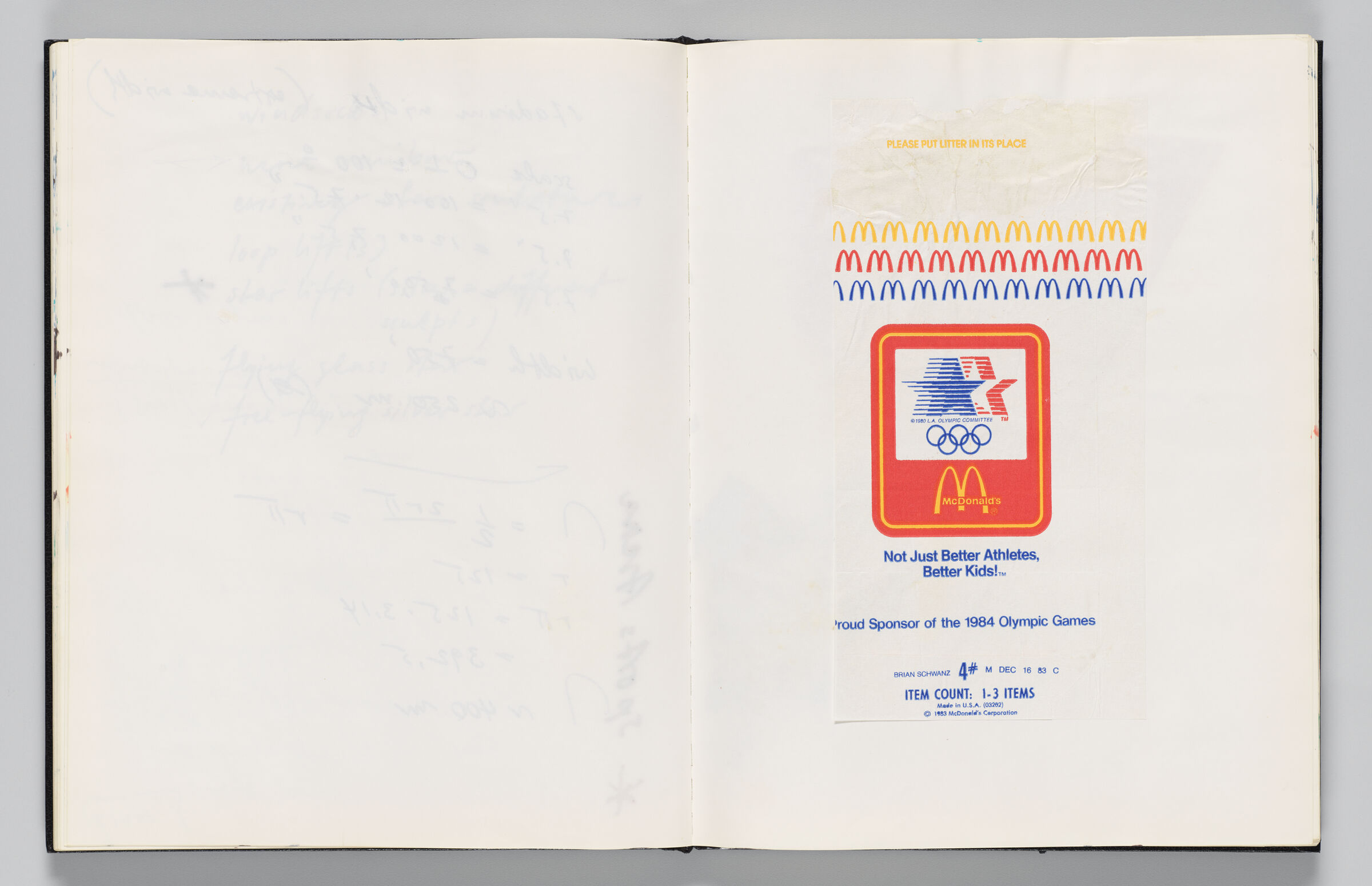 Untitled (Bleed-Through Of Previous Page, Left Page); Untitled (Adhered Mcdonald's Bag, Right Page)