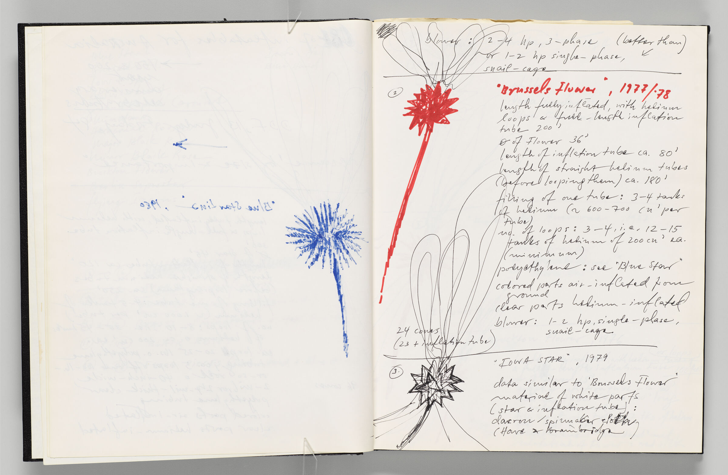 Untitled (Bleed-Through Of Previous Page, Left Page); Untitled (Notes With Small Sketches Of Inflatables, Right Page)