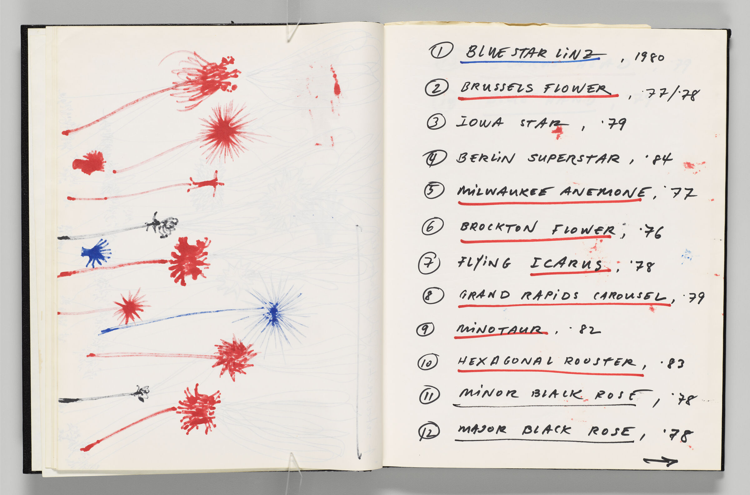 Untitled (Bleed-Through Of Previous Page, Left Page); Untitled (List Of Inflatables, Right Page)