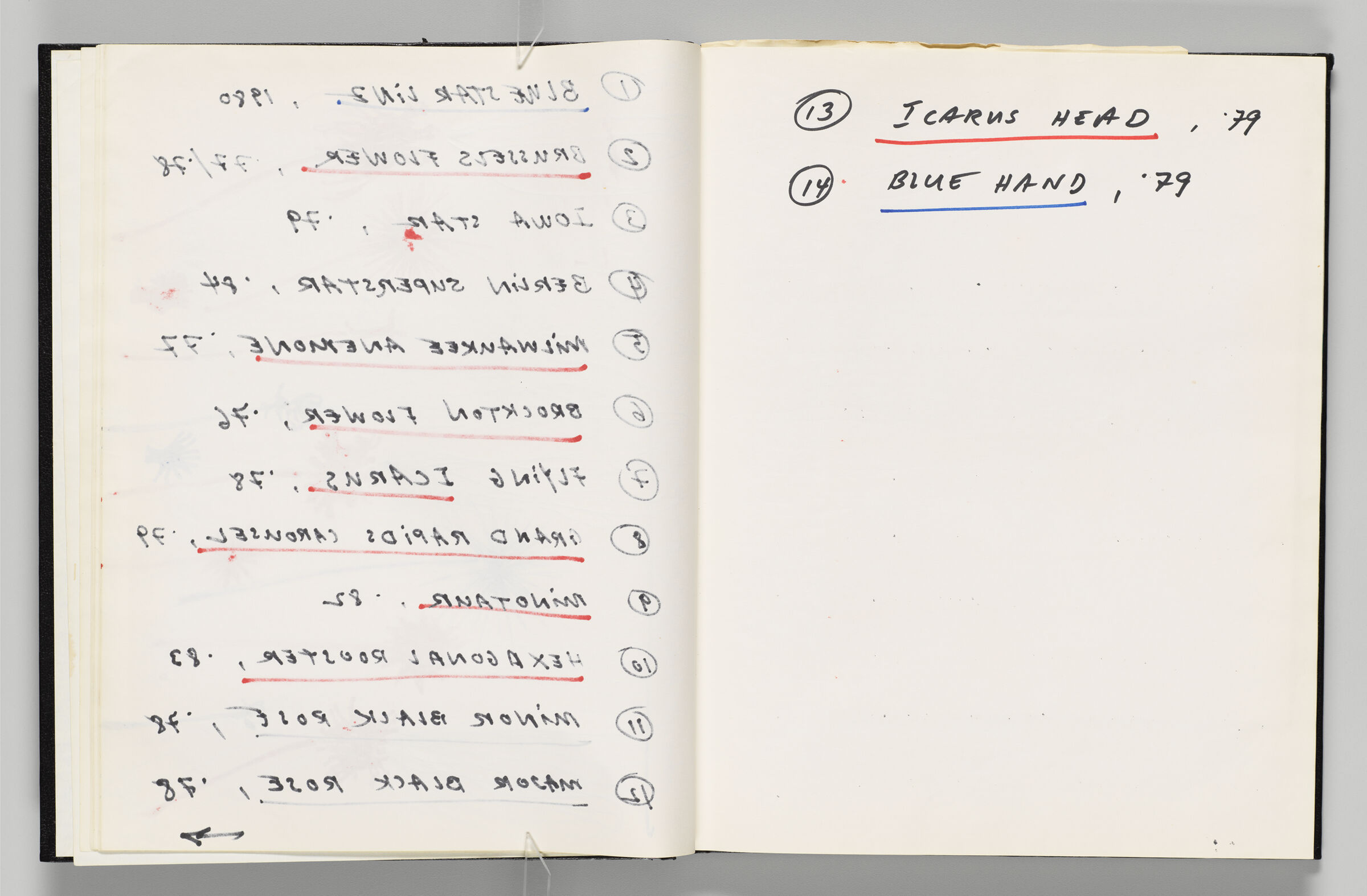Untitled (Bleed-Through Of Previous Page, Left Page); Untitled (List Of Inflatables Continued, Right Page)