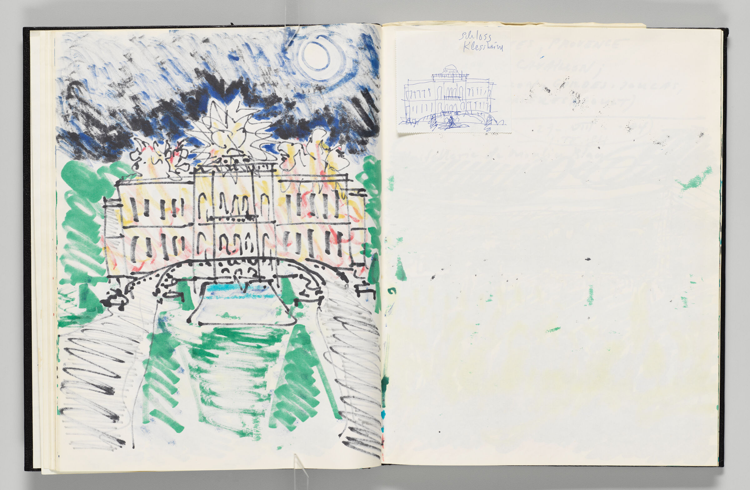 Untitled (Bleed-Through Of Previous Page, Left Page); Untitled (Small Pasted-In Sketch Of Schloss Klessheim With Color Transfer, Right Page)