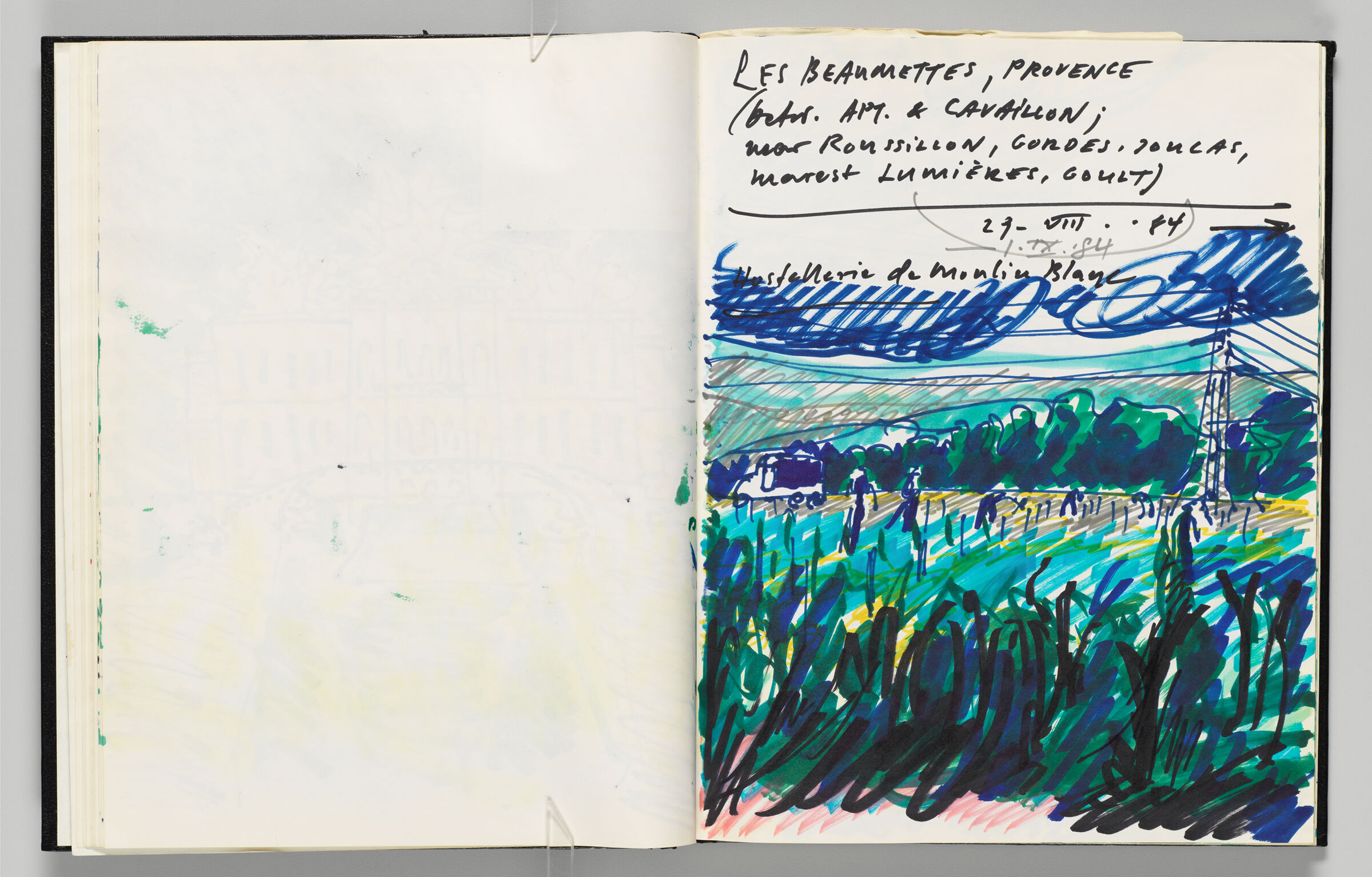 Untitled (Blank With A Few Stray Marks, Left Page); Untitled (Landscape In France, Right Page)