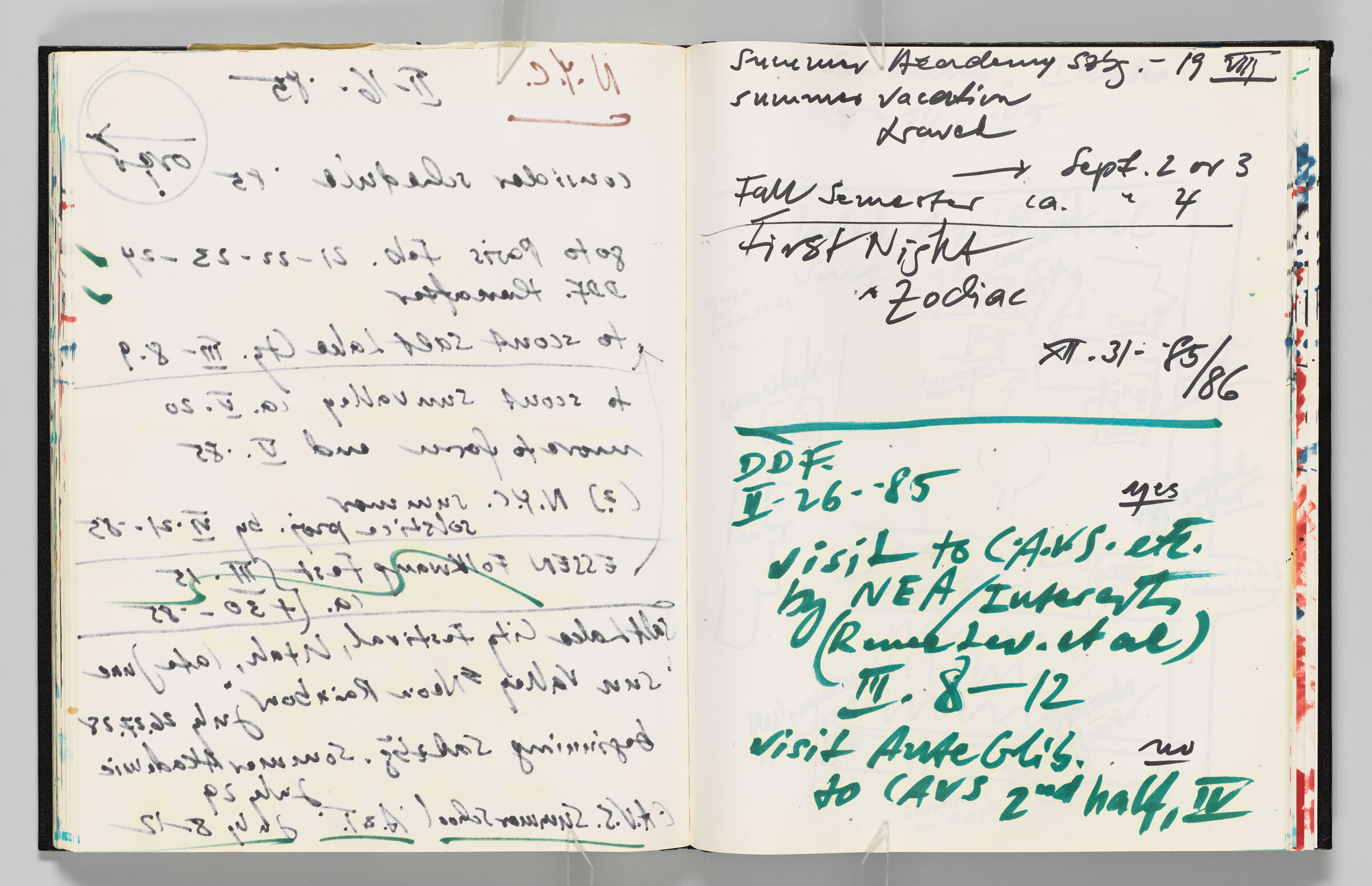 Untitled (Bleed-Through Of Previous Page, Left Page); Untitled (Notes On Upcoming Calendar, Right Page)