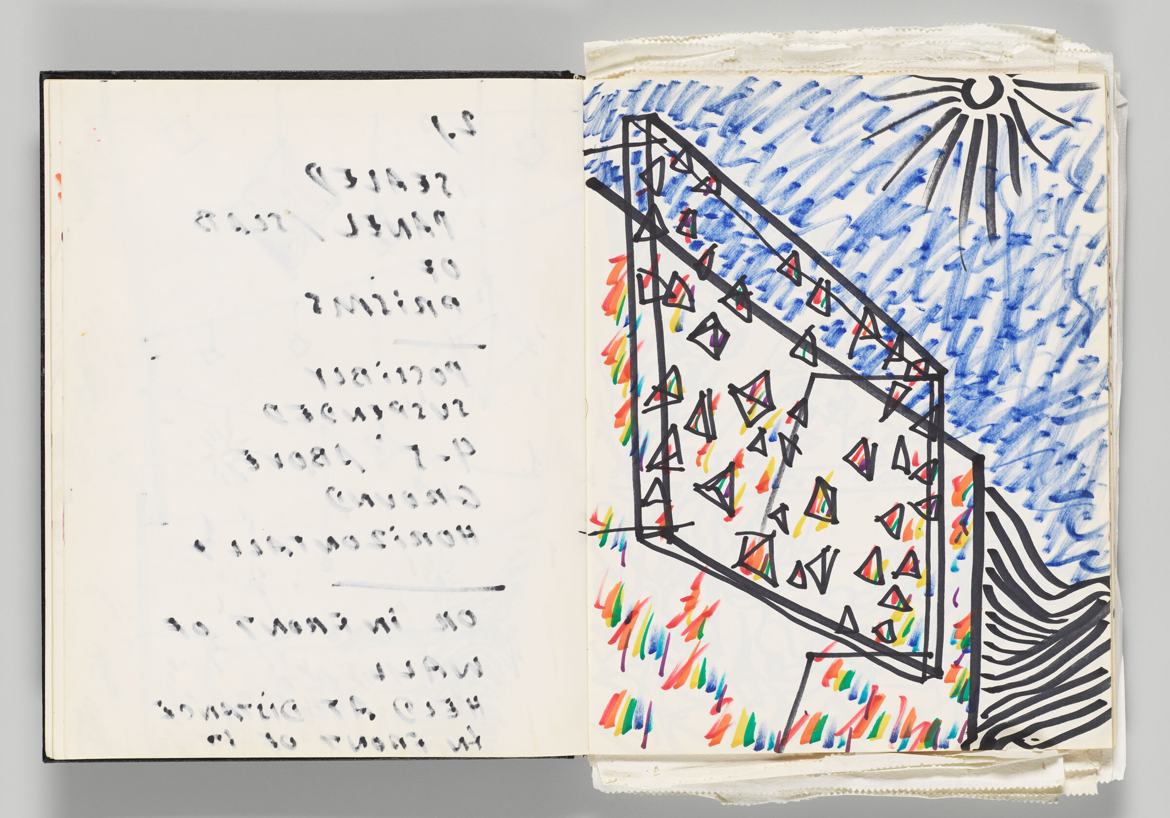 Untitled (Bleed-Through Of Previous Page, Left Page); Untitled (Prisms Extending From Wall, Right Page)