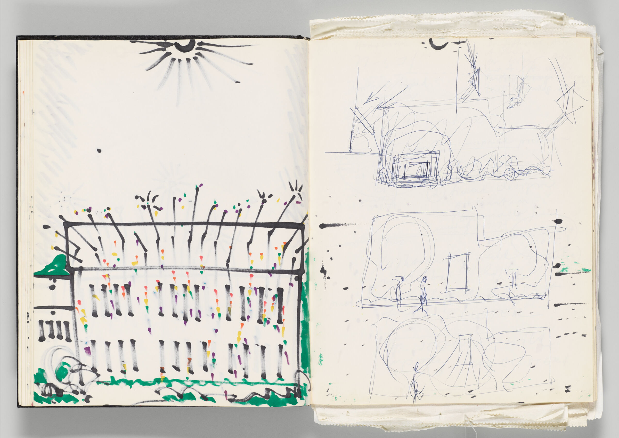 Untitled (Bleed-Through Of Previous Page, Left Page); Untitled (Facades With Figures, Right Page)